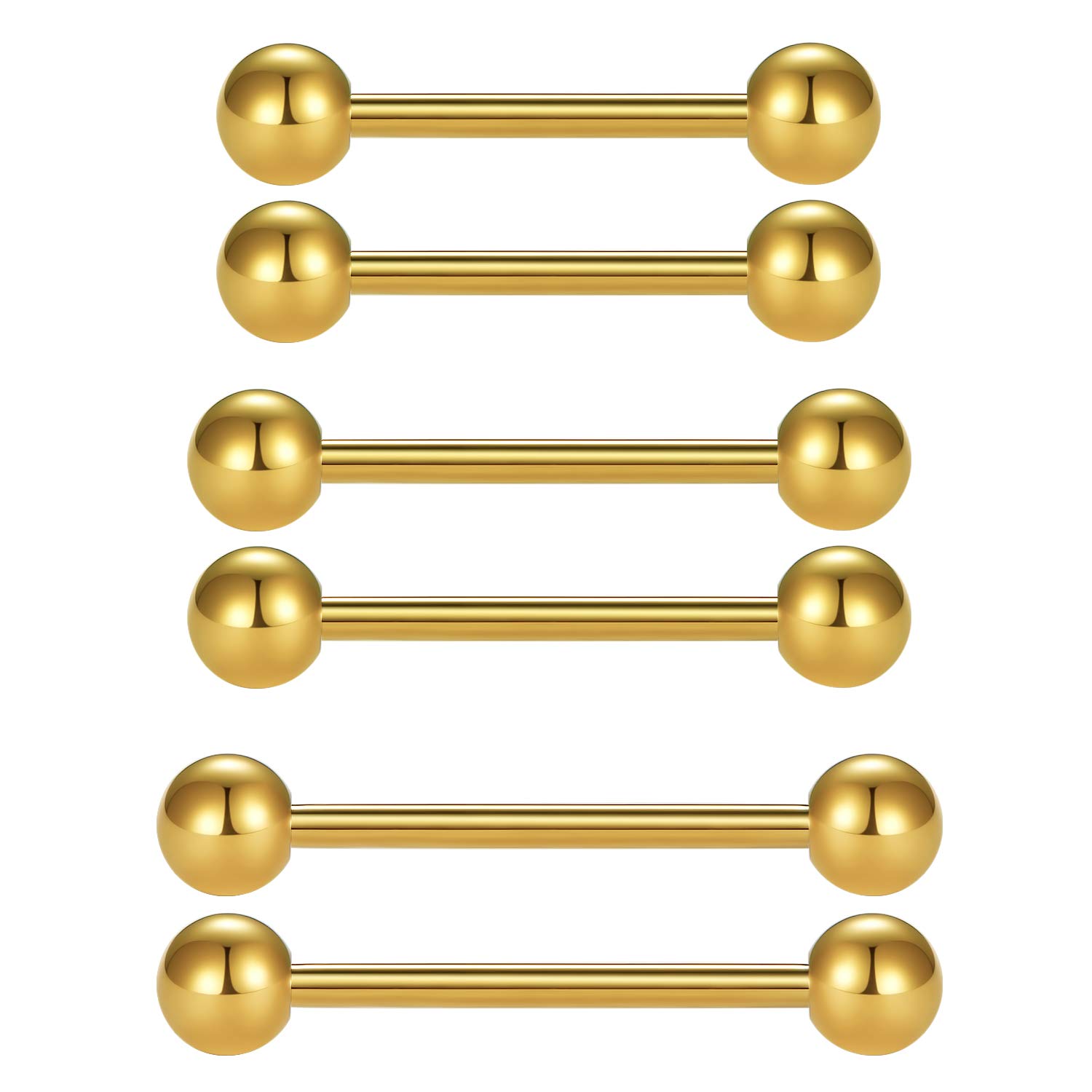 Longita 16G 6 Piezas Piercing Lengua Anillos Pezon Anillos Piercing Industrial Barras Acero Inoxidable Hombre Mujer Piercing Barbell 14-18mm Piercing Joyería