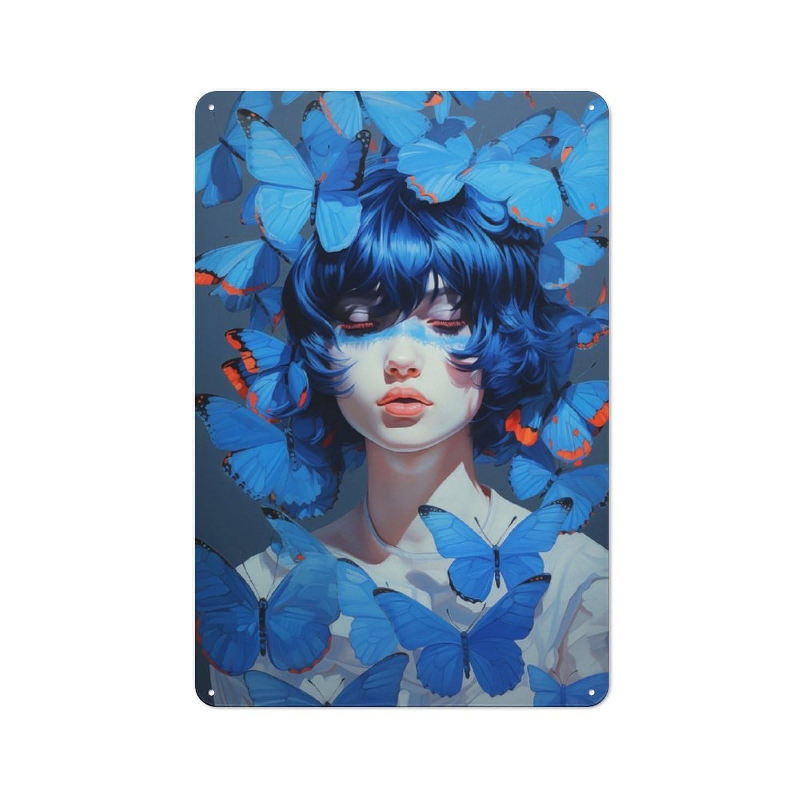 Junmoney Blue Butterflies Clean Industrial Metal Wall Decor 30X20cm, Industrial Metal Sign For Workspace, Cafe, Hallway Or Garage