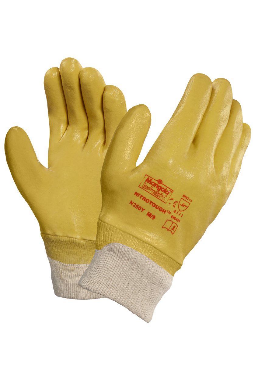 Ansell Nitrotough N250Y Safety Work Gloves, Oil-Repellent Protection Gloves, Construction, DIY, Mechanics, Industrial Uses