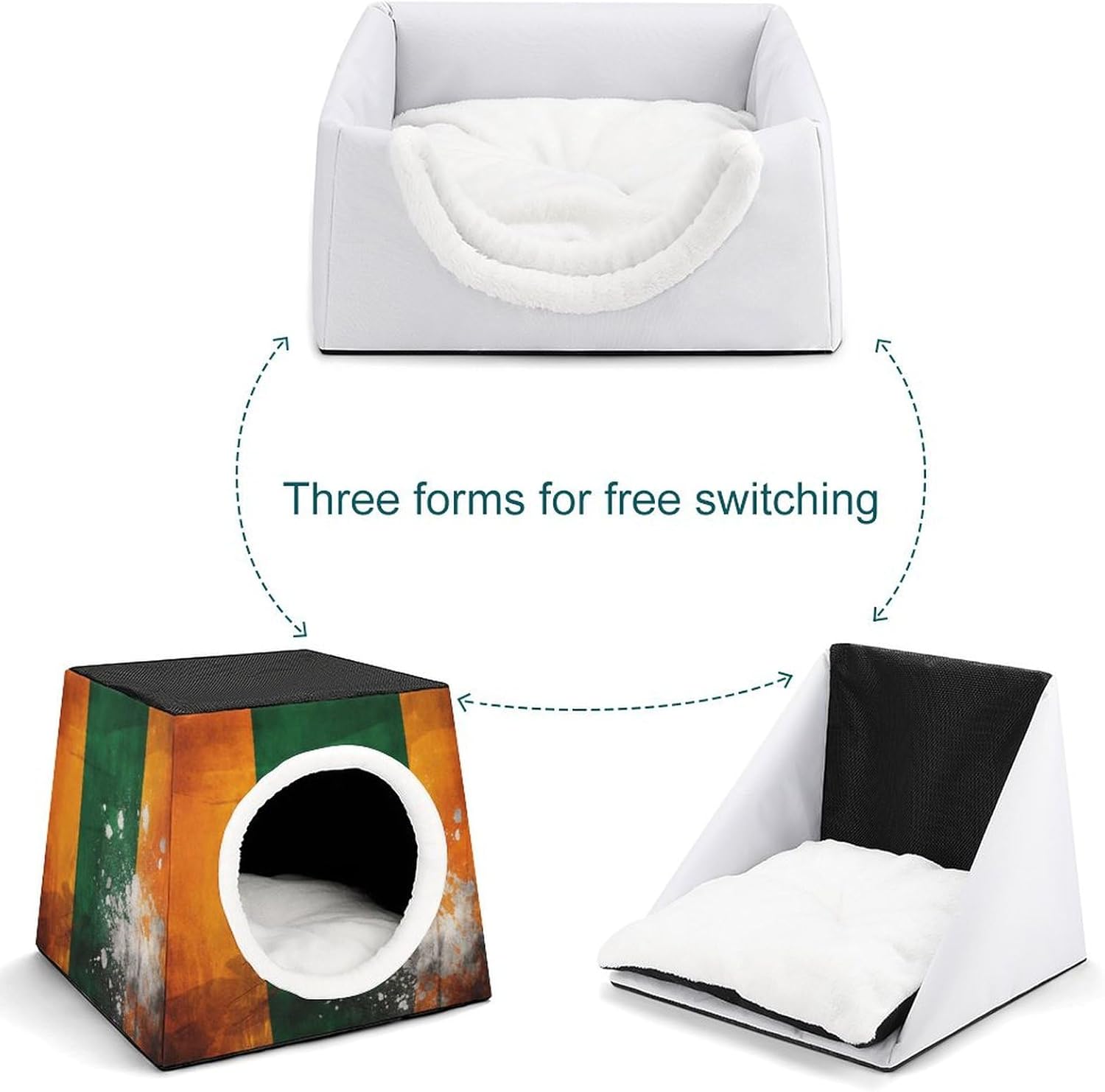 Pet Sleeping Nest Bed, Orange and Green Pattern Printed Dog House Cat Nest, Winter Pet House are Suitable for Most Cats, Dogs, and Other Small Pets