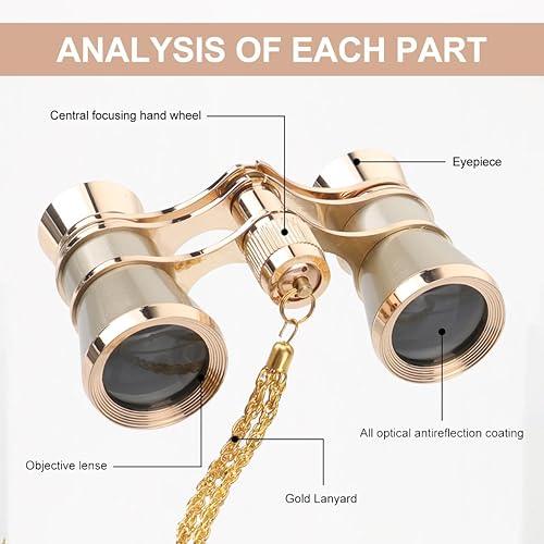 Miniatura 5 de TEHAUX Gafas de ópera, prismáticos de ópera de alta definición para mujeres, 3 x 25 pulgadas, portátil, gran angular, visión nocturna, cine,