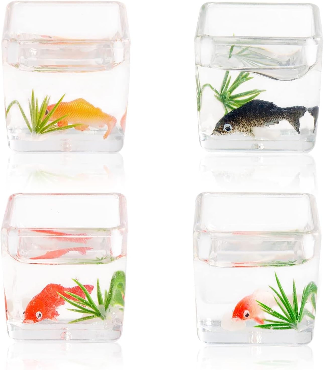 THE WHITE SHOP 4 PCS Mini Betta Fish Tank, Small Fish Bowl for Temporary Space, Miniature Fish Bowl Miniature Fish Tank Cube Tank for Small Fish, Crab