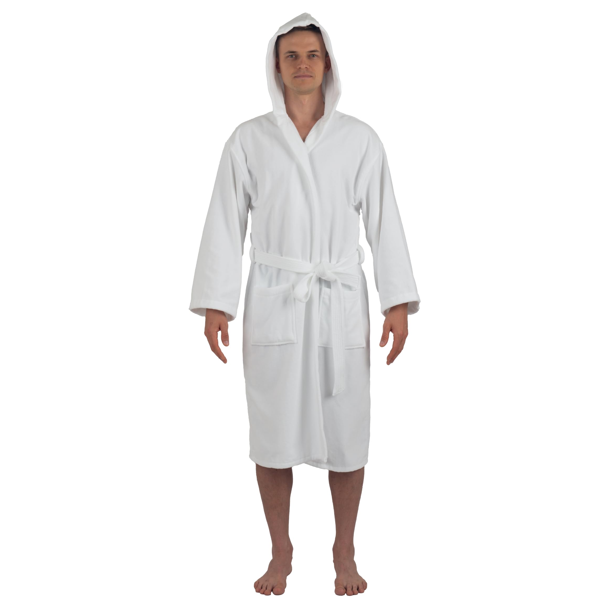 Dane Mens Hooded Bathrobe Pure Cotton Terry Cloth Long Robe for Men Super Absorbent Quick Drying Luxury Spa Robe