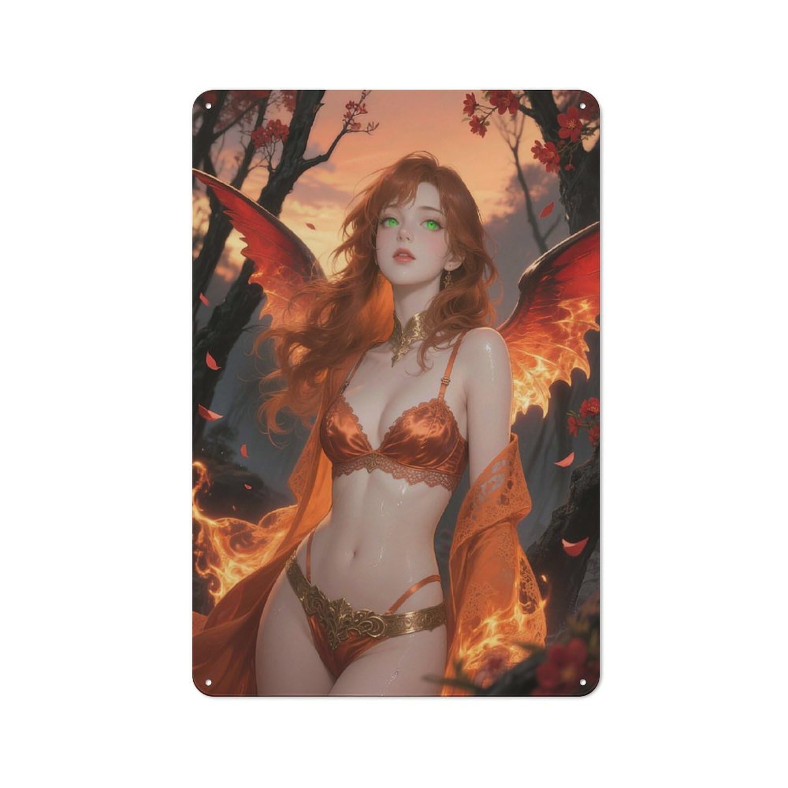 Captivating Auburn Seraph in An Enchanted Forest Character Metal Wall Decor 30x20cm, Vintage Metal Sign for Home, Shop, Pub Or Studio Wall