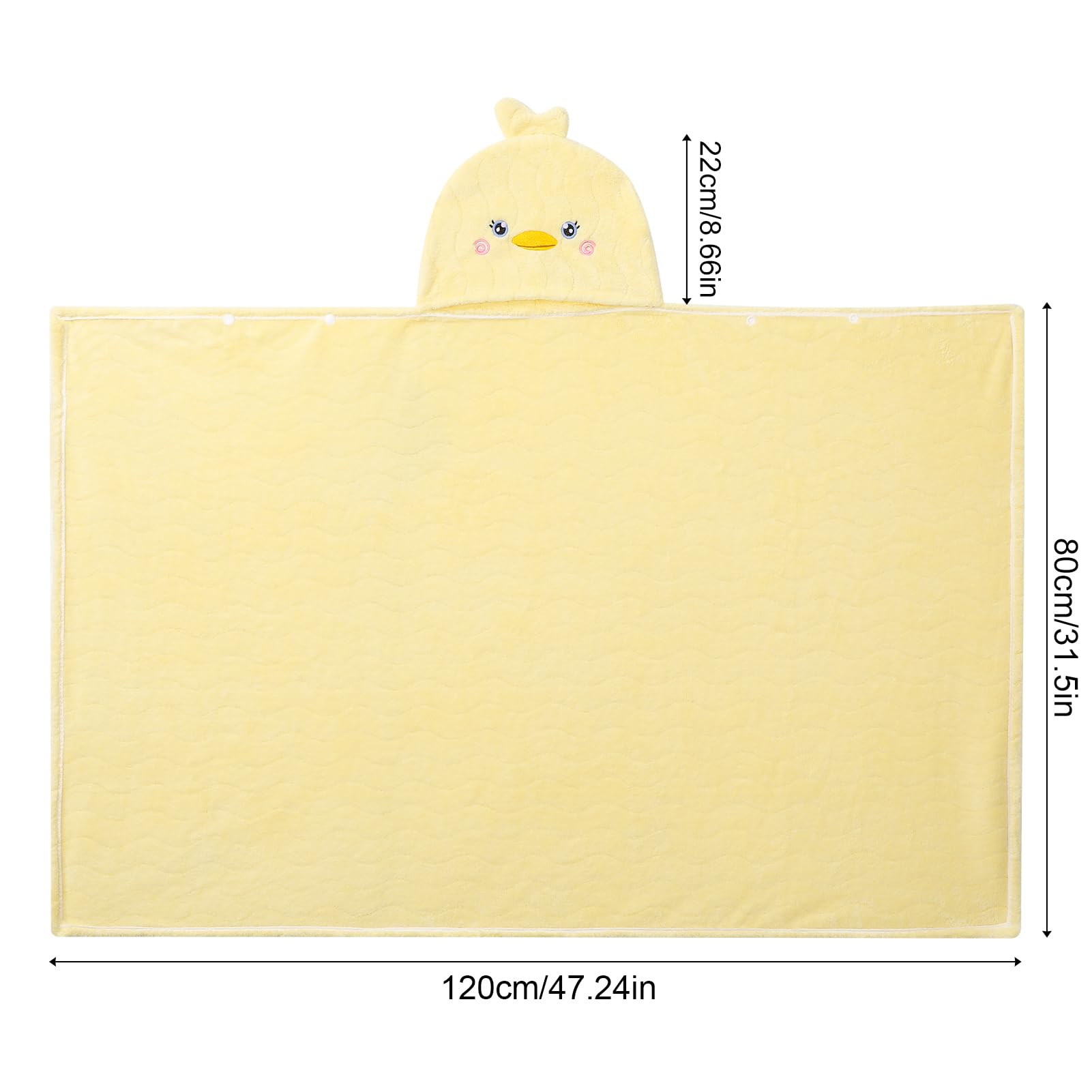 GSrenyu Kids Hooded Towel with Snap Button,80 x 120cm Large Poncho Bath Towel Yellow Duck Design for Girls,Soft Absorbent for Swimming Beach After Bath - Image 2