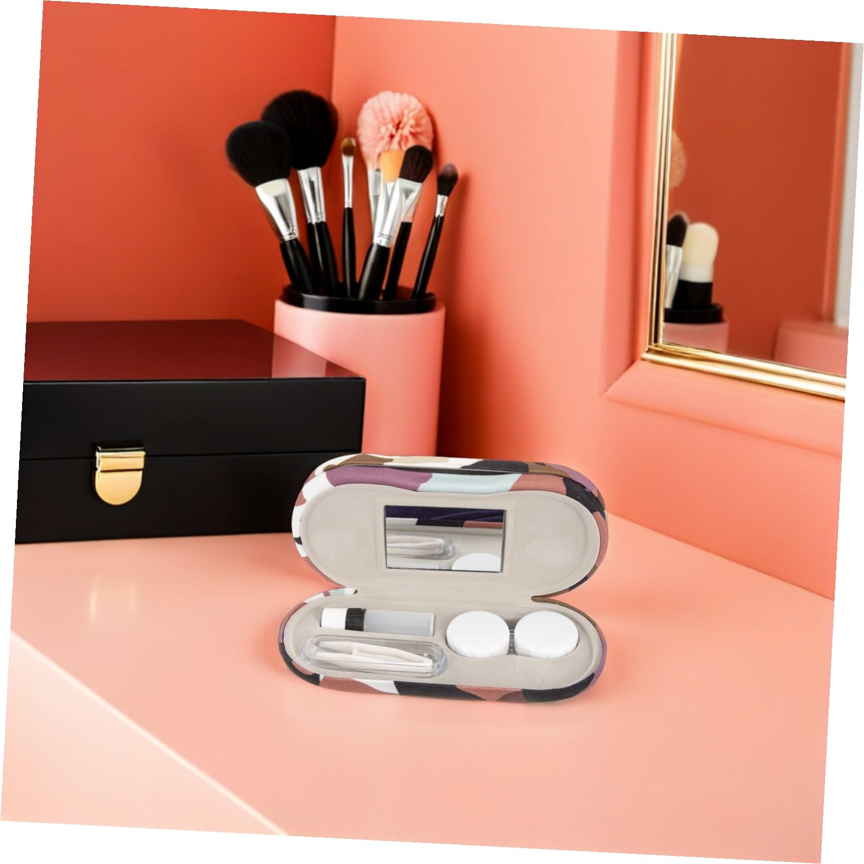 COLLBATH 2 Sätze Doppeltes Brillenetui Set Hardcase mit Separaten Fächern für Sonnenbrillen und Kontaktlinsen Handgefertigt Robust Tragbar Schnelles Öffnen für Reise und Alltag für Damen