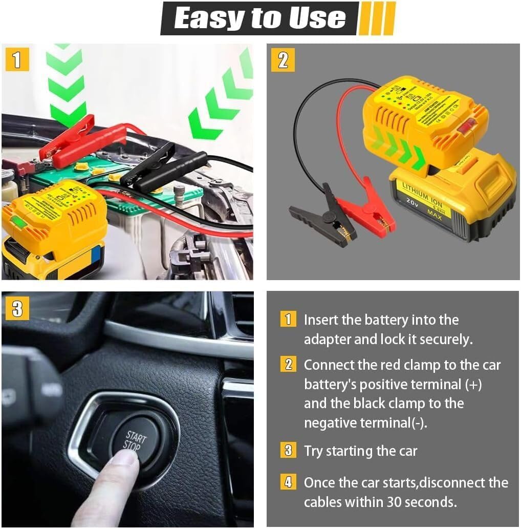 11AWG Jumper Cables Jump Charger for Dewalt 18V 20V Battery 30A Jump Starter