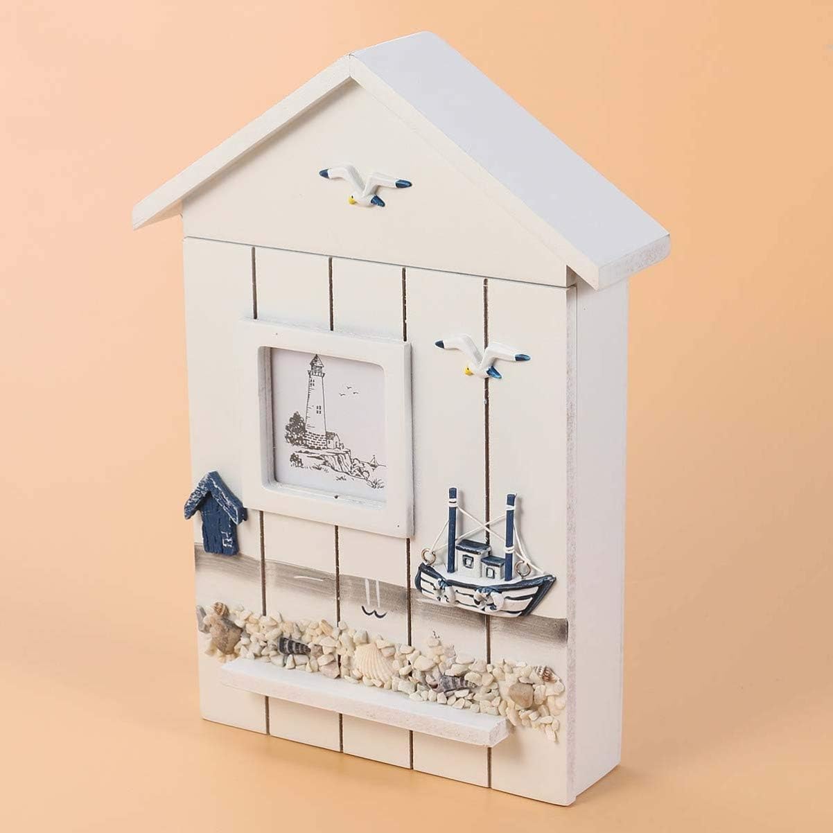 DOITOOL Mediterranean Style Key Box Wall Mounted Nautical Key Holder Storage Cabinet for Home Decoration