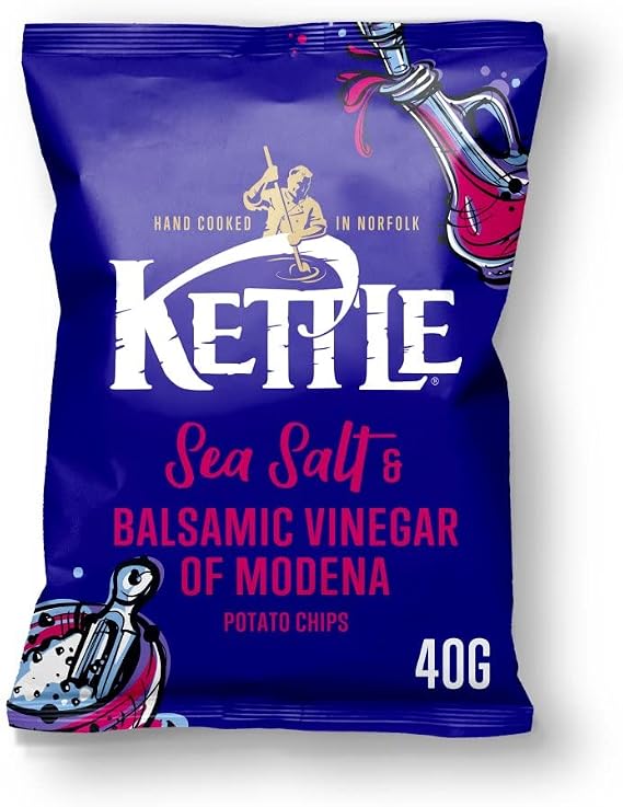 Kettle Hand cooked Crisps Potato Chips Light salted Cheddar & Red Onion Sea Salt & Vinegar Black Pepper and Sweet Chilli Sour Cream 40g x 18 Packs + 2 Packs of Lightly Salted and Sweat Salted Popcorn