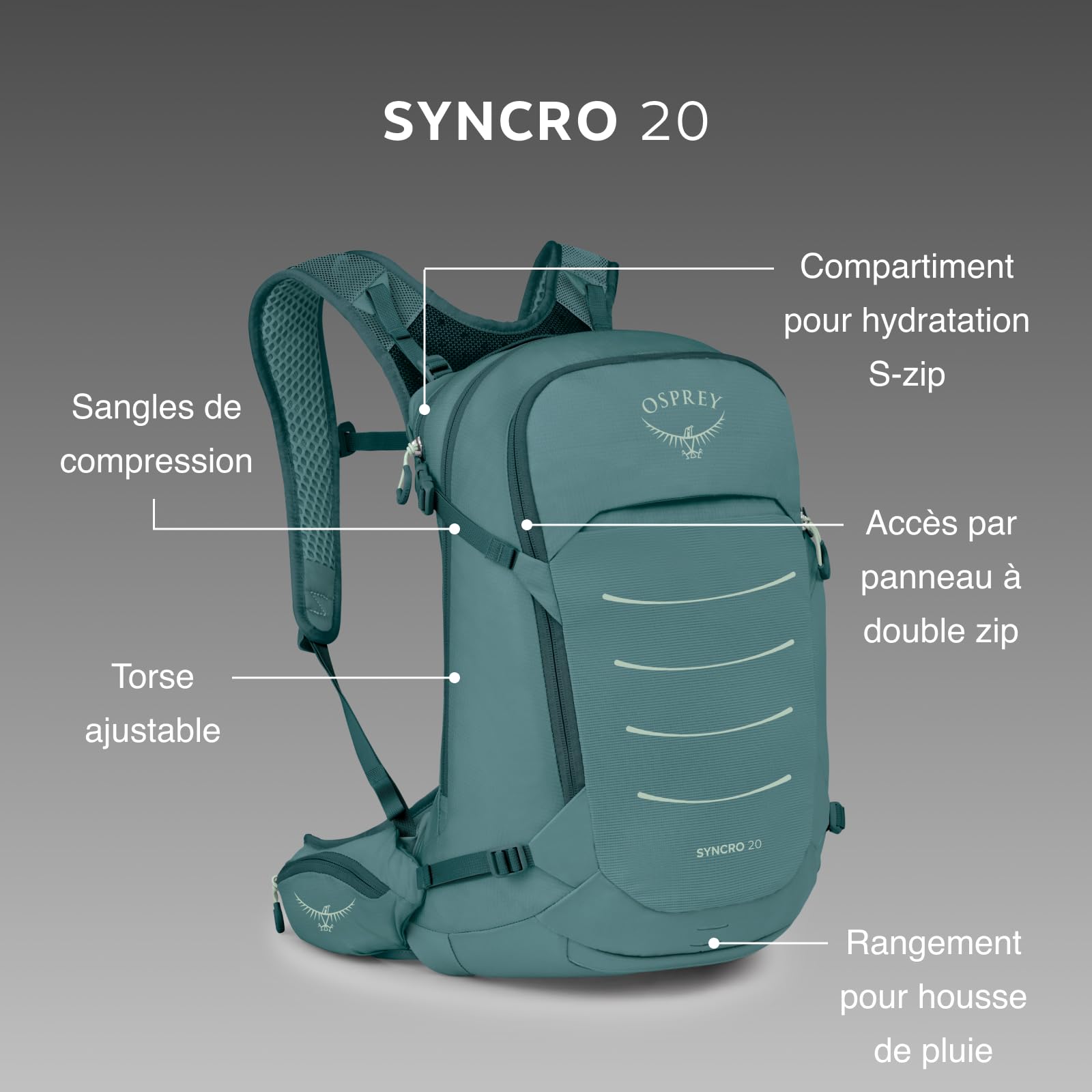 Osprey Syncro Sac à dos de vélo homme, 20L, Cascade Blue