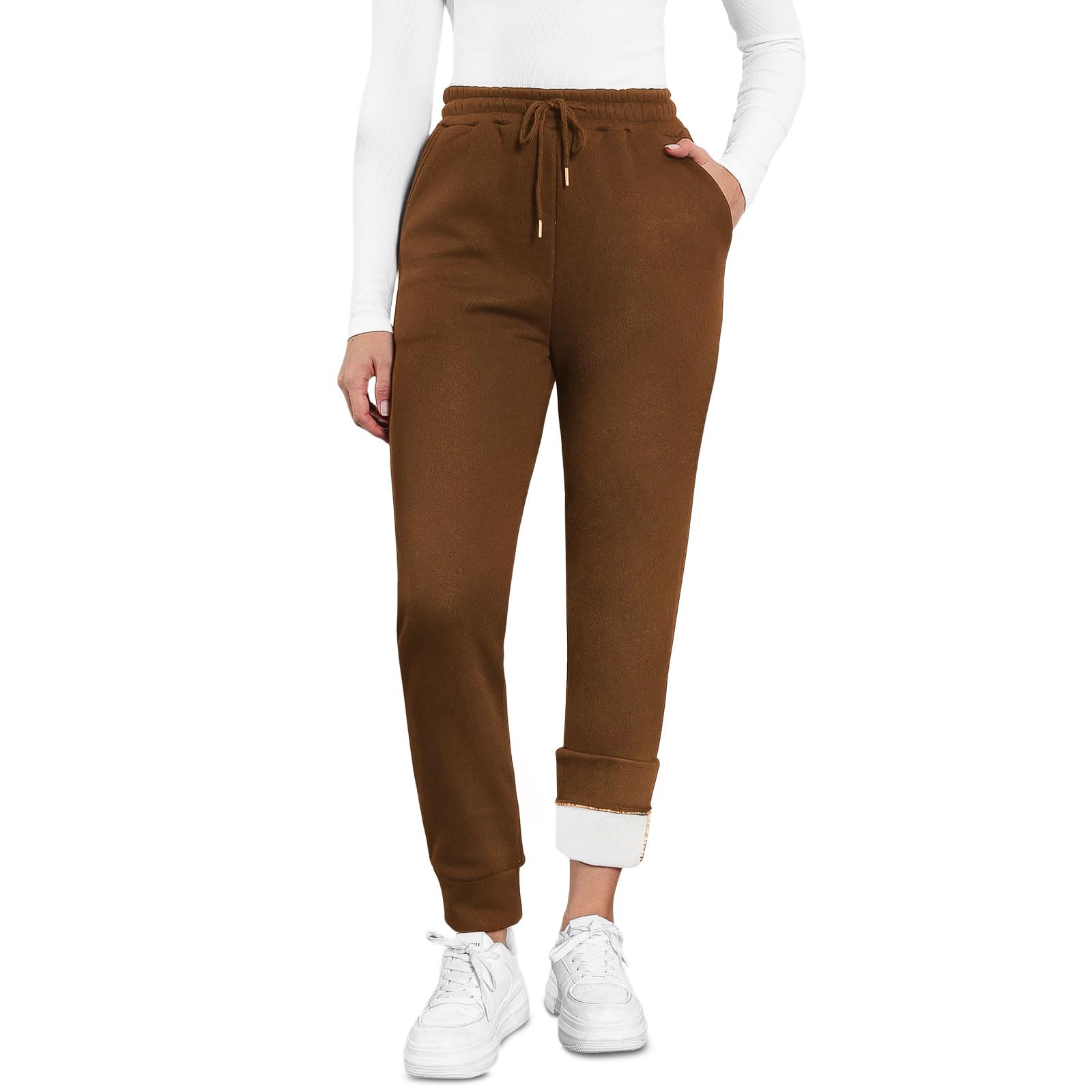 EDOTON Pantaloni da Jogging Donna Caldi Sportivi Pantaloni Termici Ispessiti in Pile Invernale Foderati con Tasche Pantaloni da Allenamento con Coulisse S-XL
