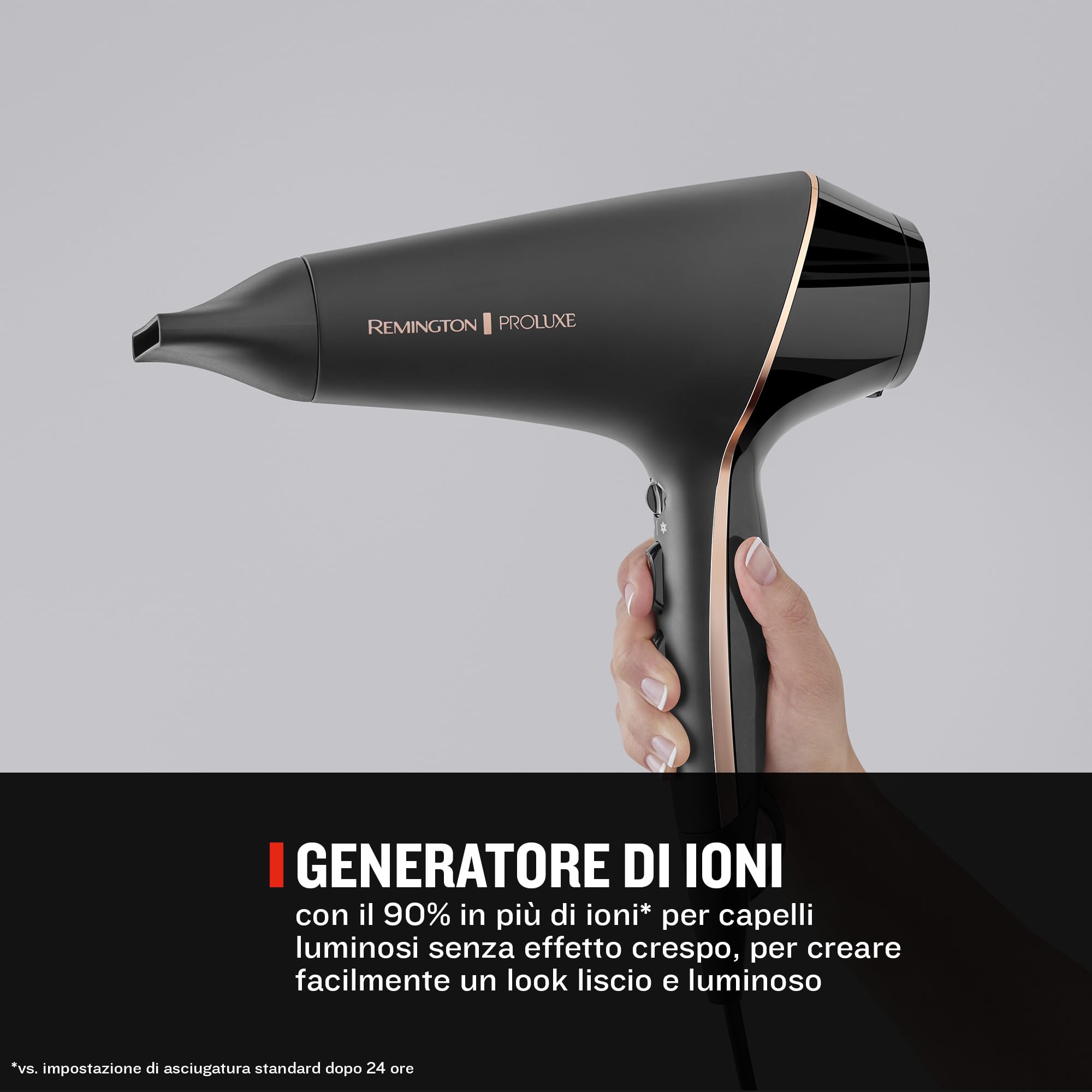 Remington Asciugacapelli Professionale 2400 W - Tecnologia OPTIheat per risultati Styling di lunga durata - 3 Accessori Styling; Cura ionica; Motore AC anti-crespo, Proluxe Midnight AC9140B
