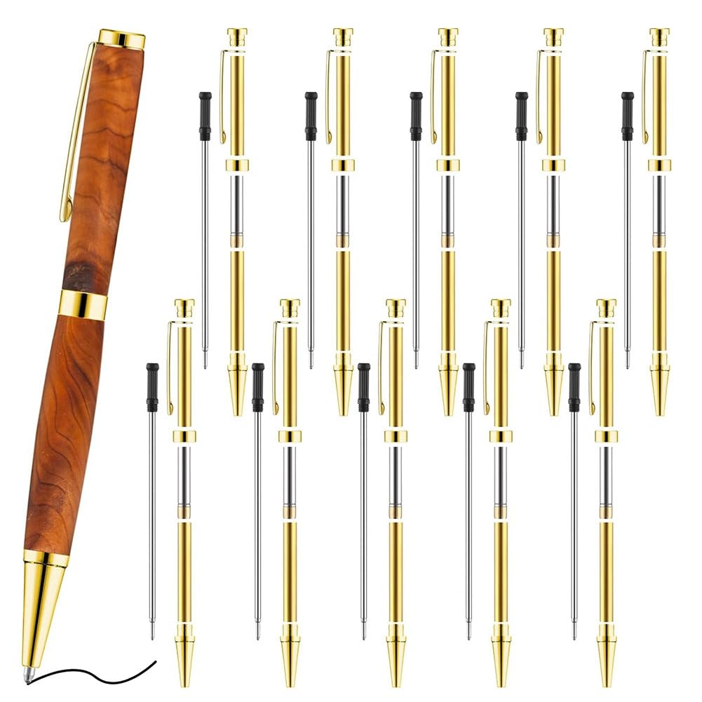 Yoiimiya Gold 10Pcs 7Mm Slimline Pen Kits With Refills, Diy Pen Making Set, Woodturning Pen Components For Custom Handmade Pens,