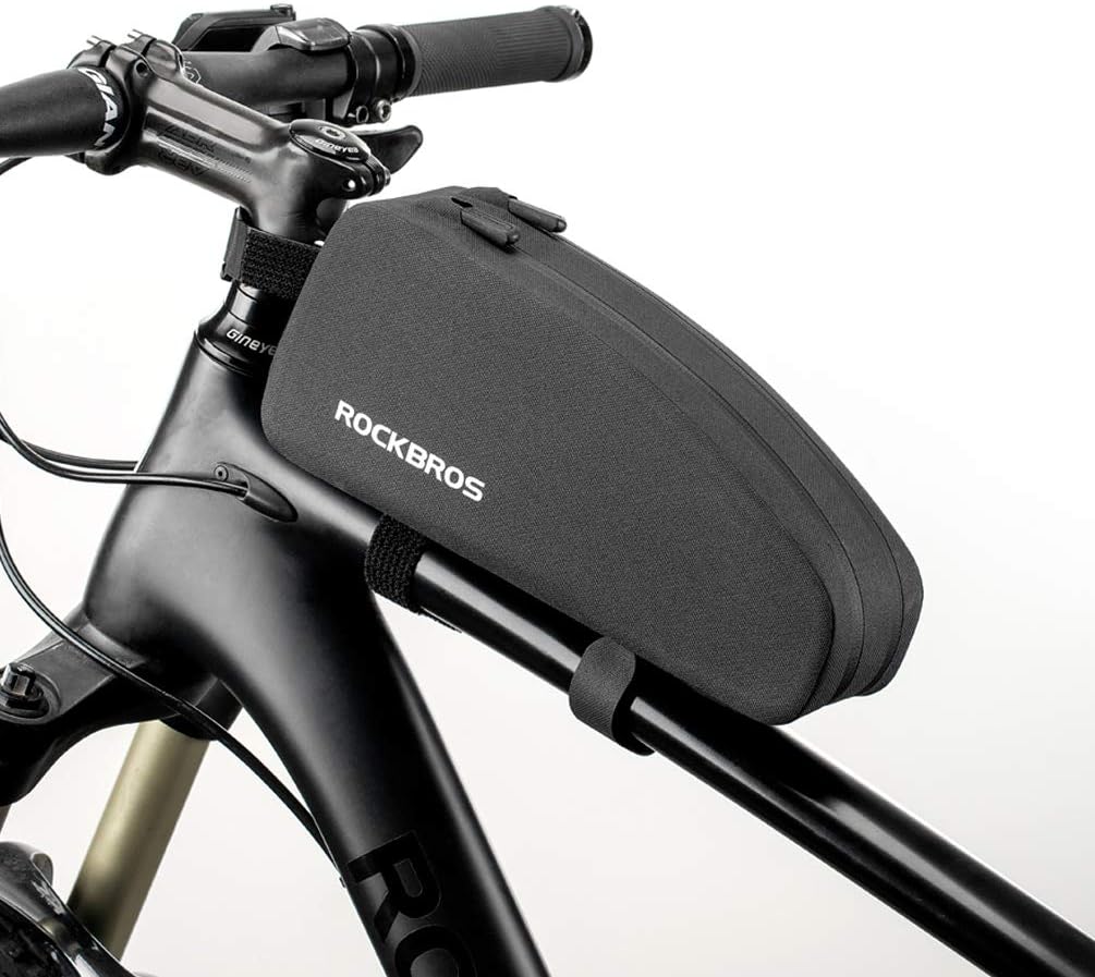 ROCKBROS Bike Frame Bag Waterproof Cycling Frame Pack Front Triangle Storage Top Tube Pouch for Road Gravel Bikes MTB E-Bike, 1.6L, 2 Zippers