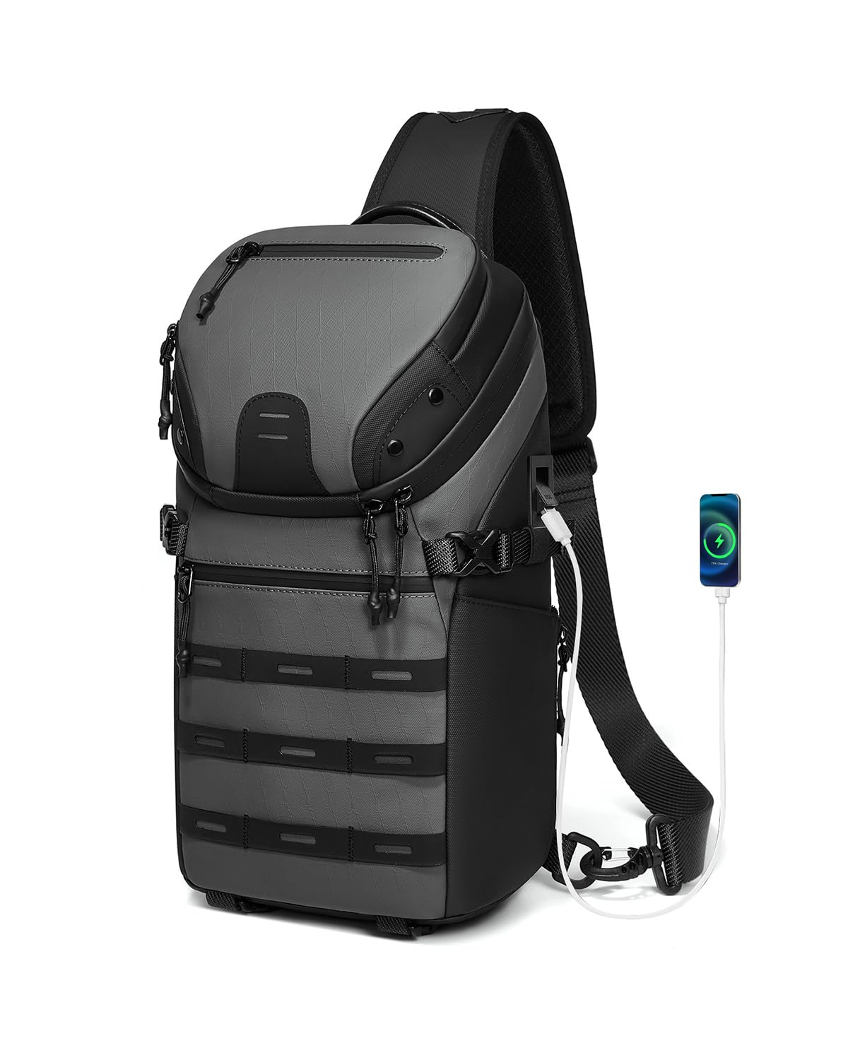 Somago Sling Backpack with USB Charging Port Water-Resistant Tactical Backpack Crossbody Chest Bag with Anti-theft Pocket