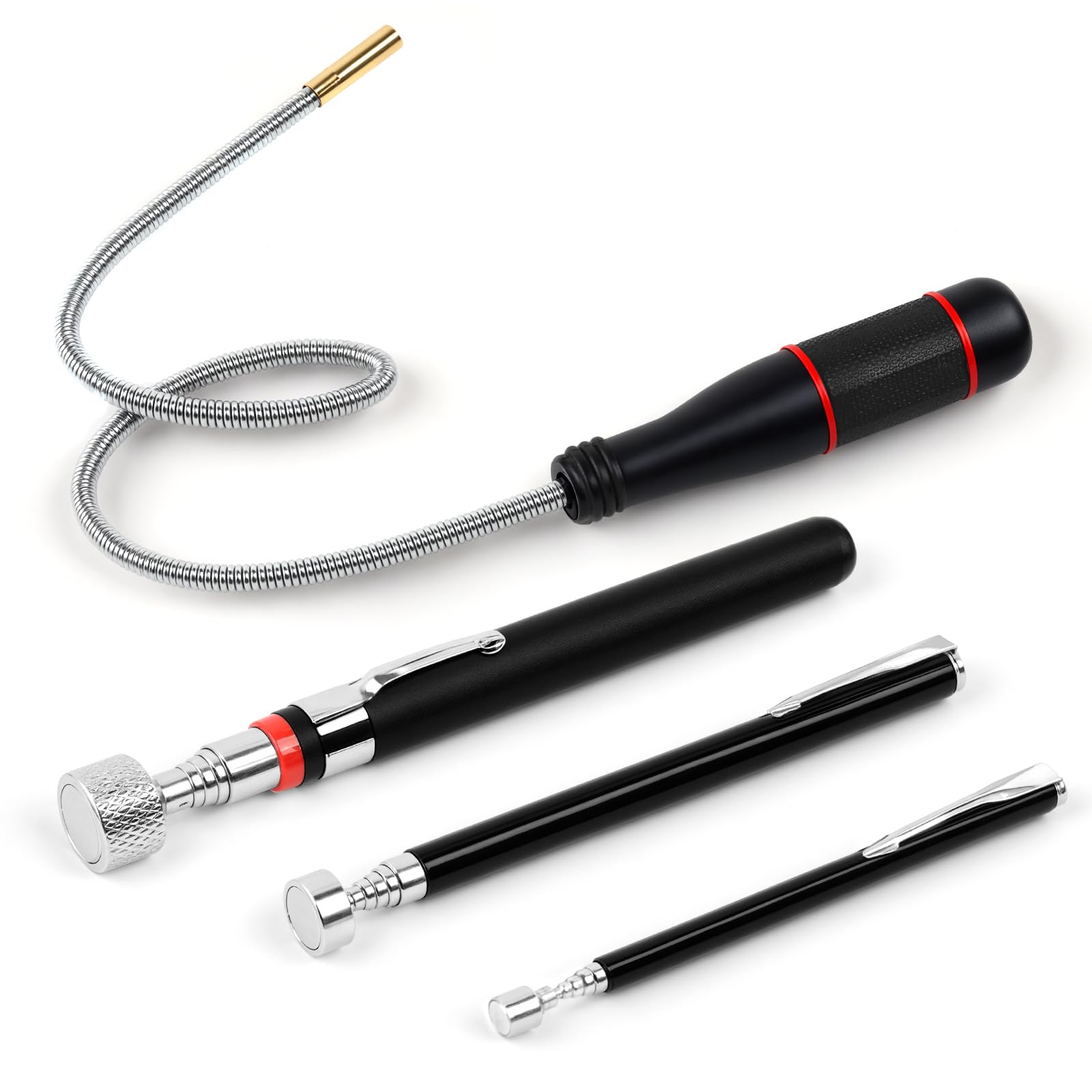 4 Pcs Magnetic Pickup Tool, Portable Telescopic Magnetic Pick Up Tool with Non-Slip Handle, Telescopic Magnet, Flexible Magnetic Pick Up Stick for Picking Up Screws and Nuts (1.5LB 3LB 5LB 10LB)