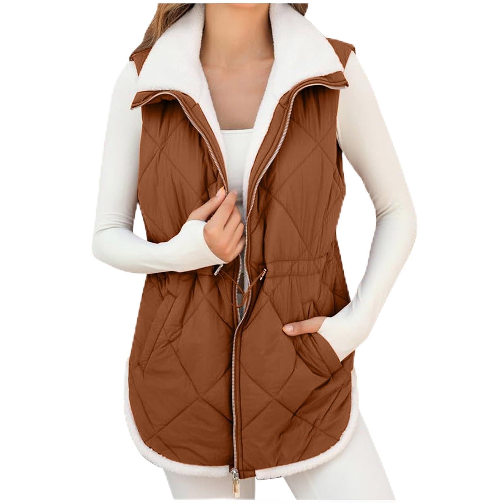 Gilet casual con collo alto senza maniche, gilet da donna lungo e leggero trapuntato, giacca di cotone di media lunghezza alla moda street style