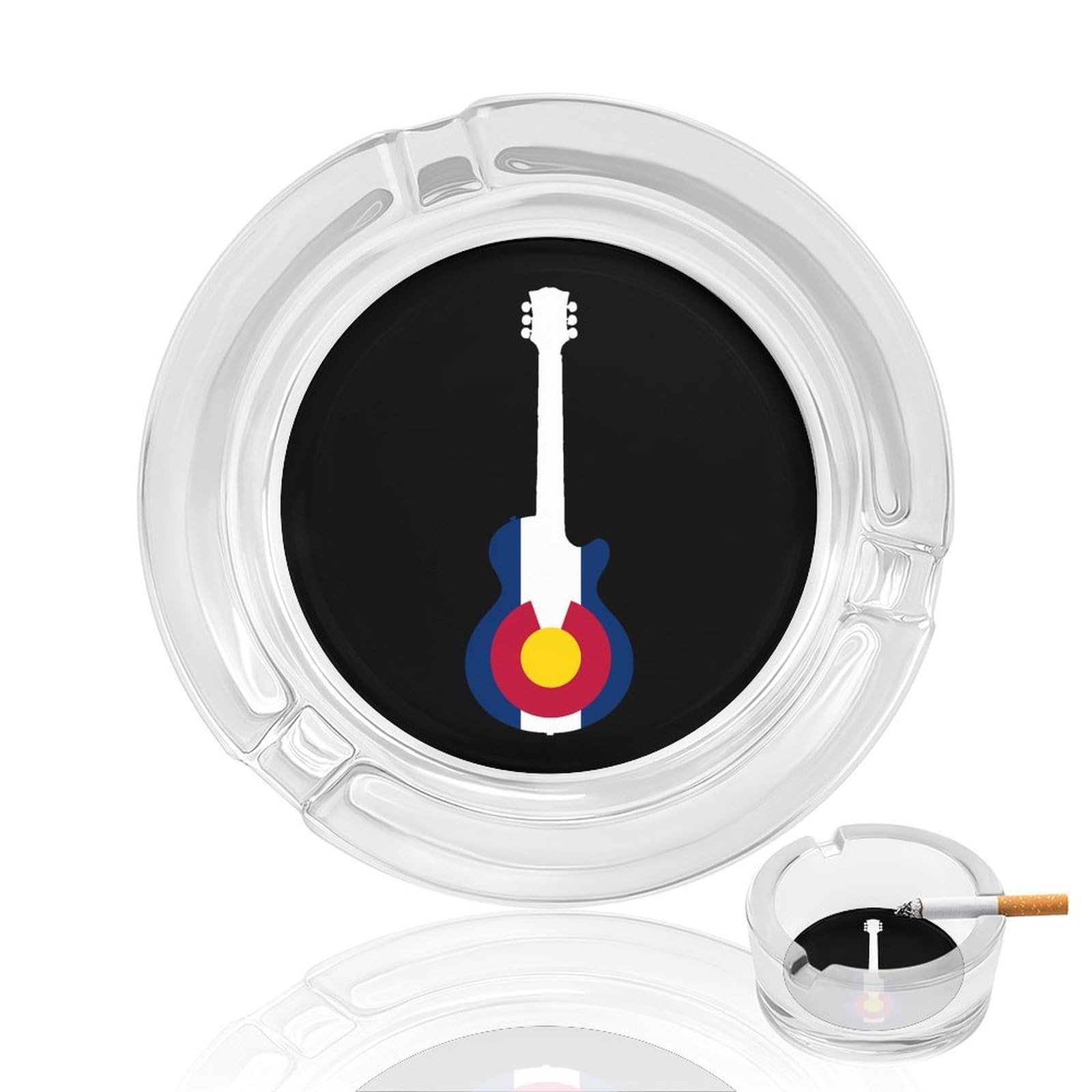 State Flag of Colorado Music Guitar Ashtray Portable Round Glass Outdoor Ash Tray for Home Office Garden Pub
