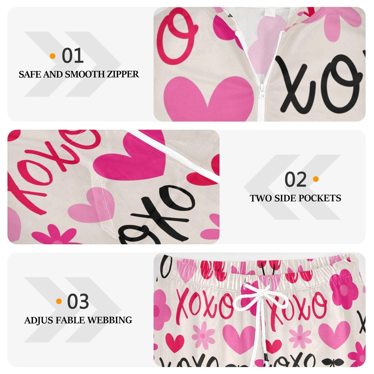 Conjunto deportivo de 2 piezas para mujer, diseño de flores de cerezo, corazón, manga larga, para el día de San Valentín