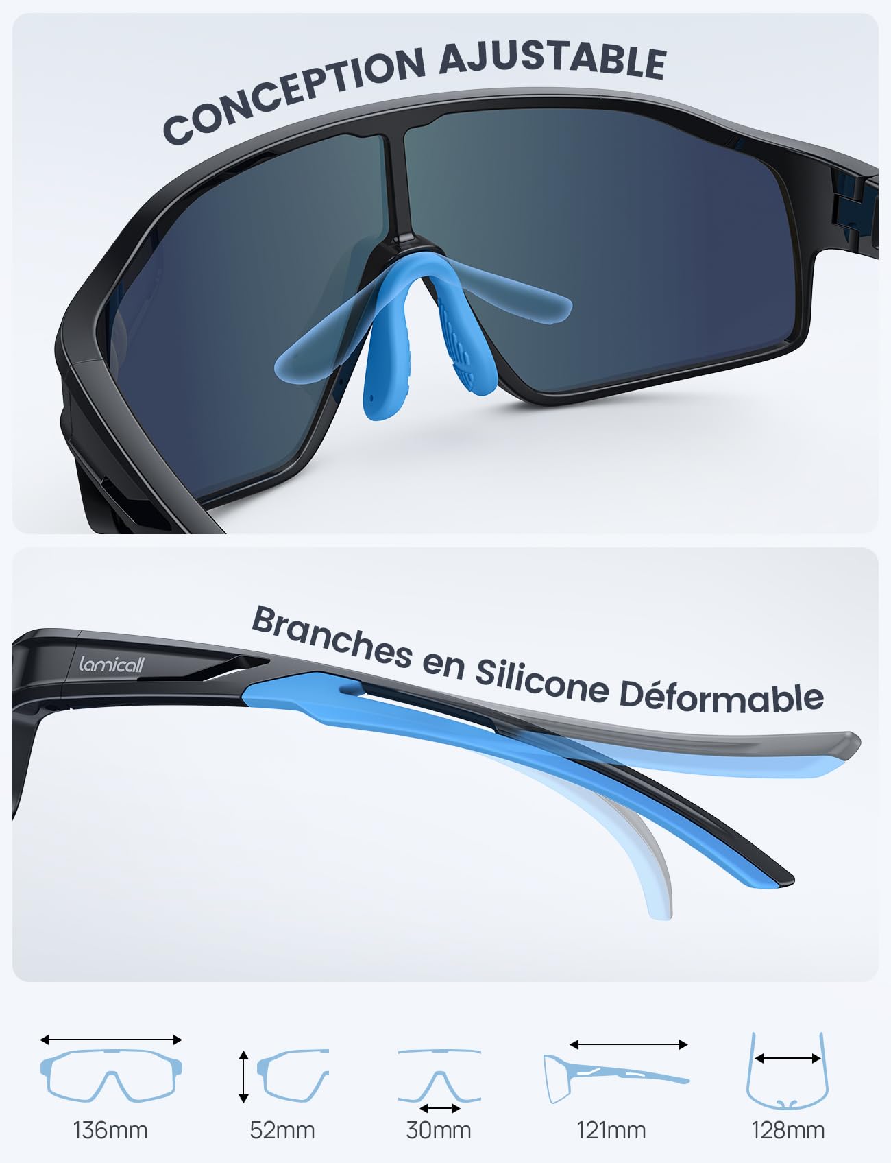 Lamicall Polarisées Lunettes de Cyclisme Enfant - [22g Ultra-légères] UV400 Protection, Matériau-TR90, Lunettes Soleil Sport pour Enfant avec Nez Réglable, Lunettes Enfants pour Baseball/Course à Pied