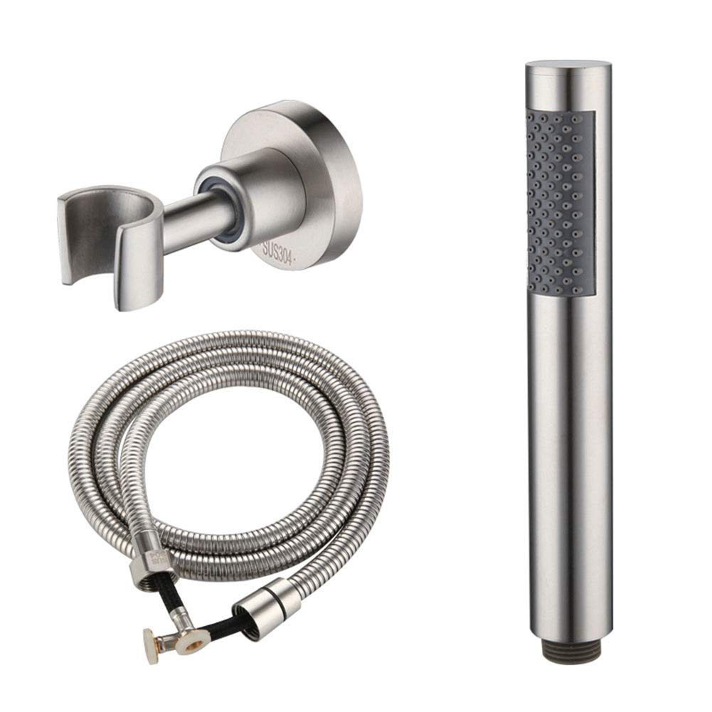 Cabezal Ducha de Mano Universal de Mano, Boquilla de rociador Ducha de Mano a presión de Ahorro de Agua de baño de Acero Inoxidable 304 Redondo, con Manguera y Soporte - Acabado Cepillado