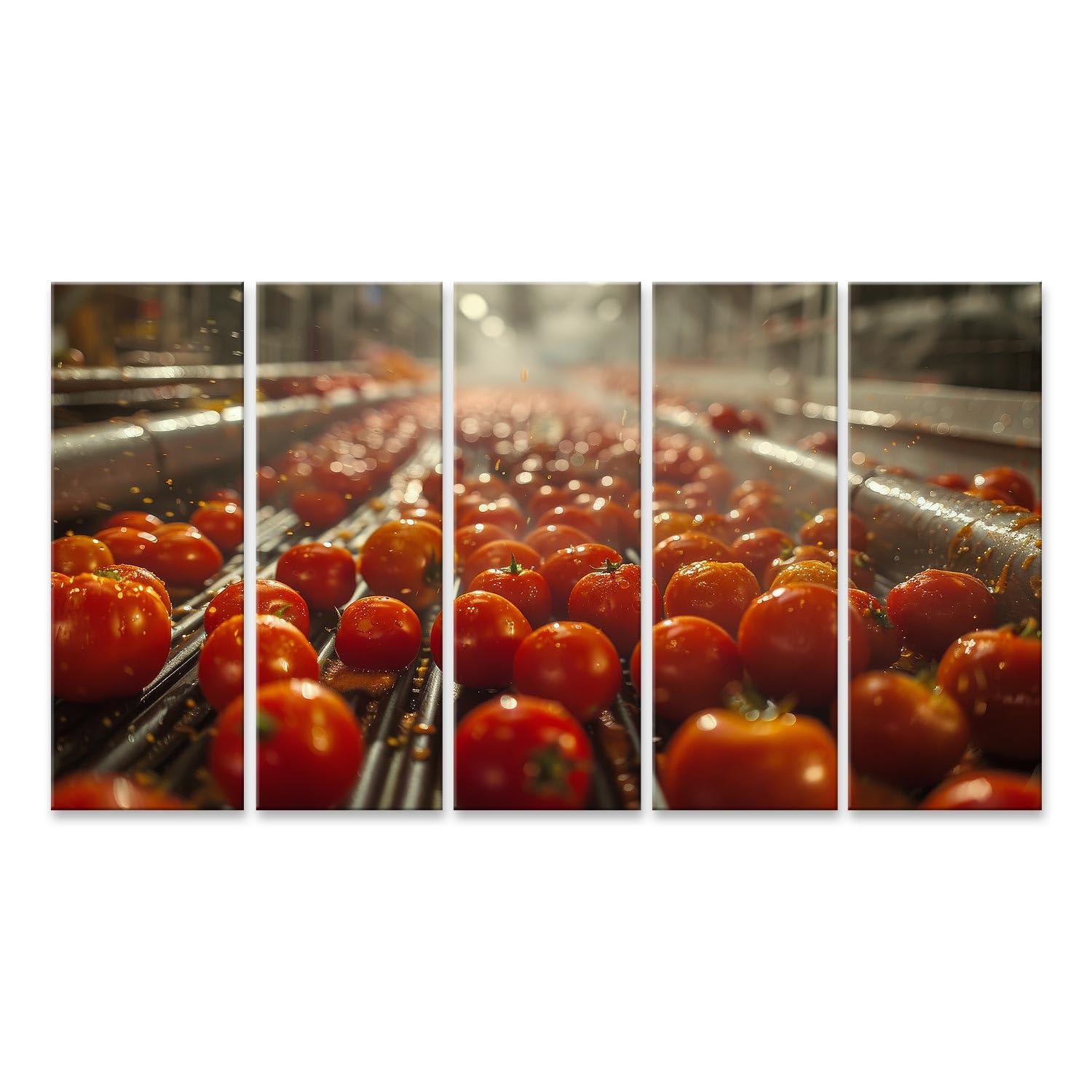 islandburner Primer cuadro sobre lienzo tomates maduros se lavan en la planta de procesamiento de alimentos en cinta transportadora Imágenes murales carteles