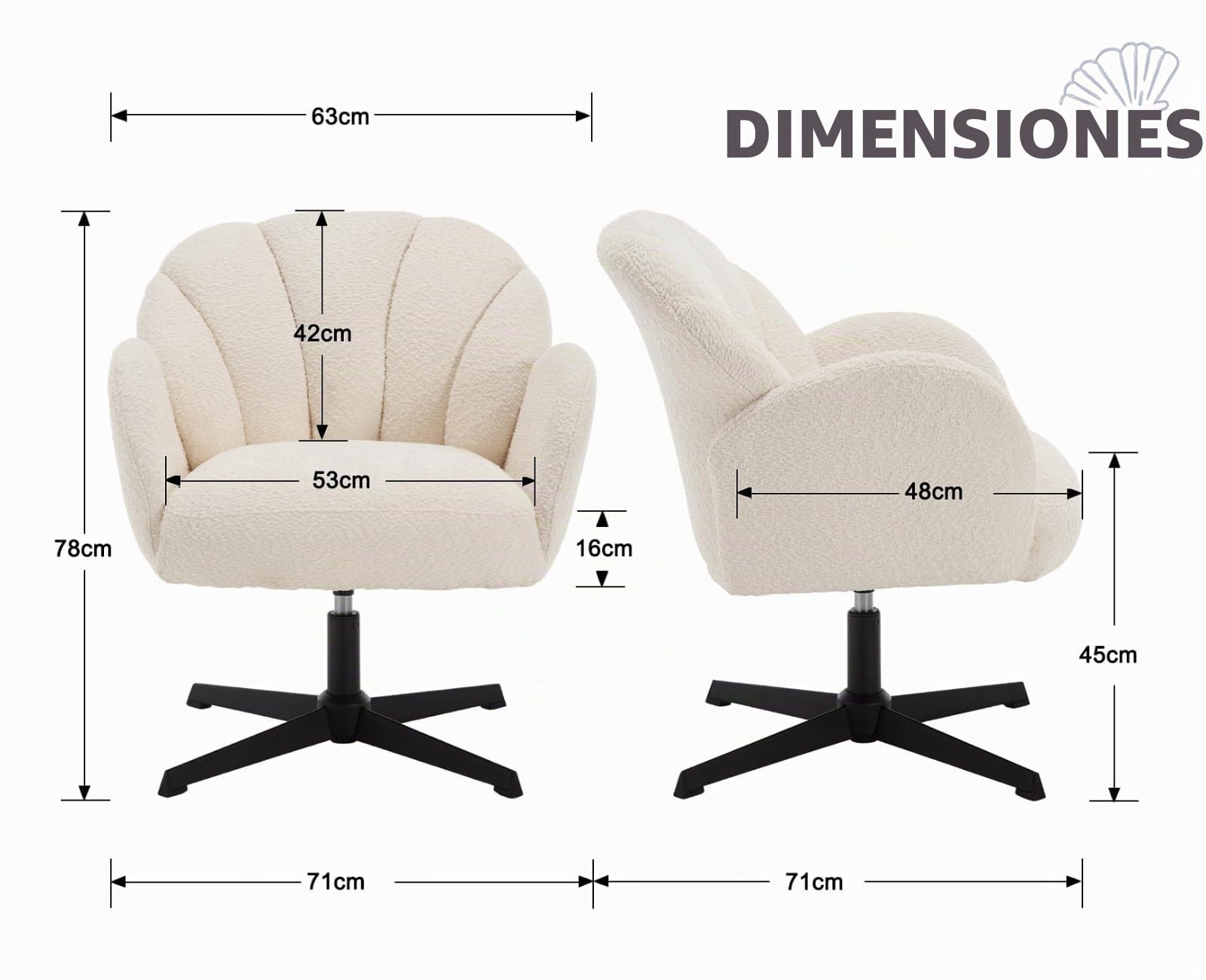 chairus Sillón Butaca de Salón de Lana Sintética Sillón Lectura Habitación Giratoria con Reposabrazos, Silla Individual de Ocio con Base de Metal para Hogar/Dormitorio, Blanco