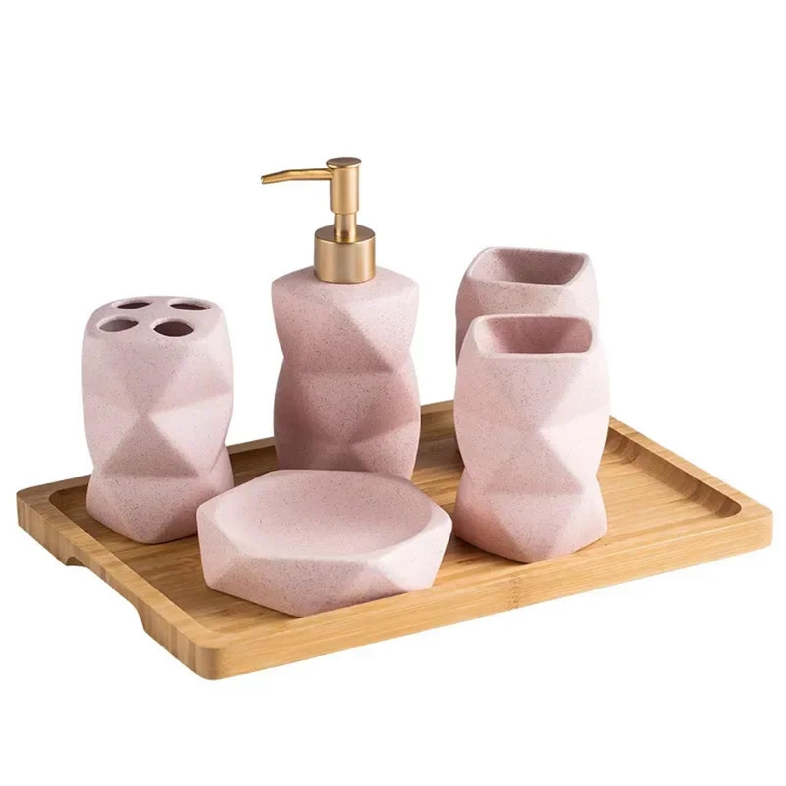 Jabonera Baño Juego de 4 Piezas cerámica for baño, Suministros, Adornos, Enjuague bucal, Cepillo Dientes, Taza, Accesorios(Pink 4-Piece Set)