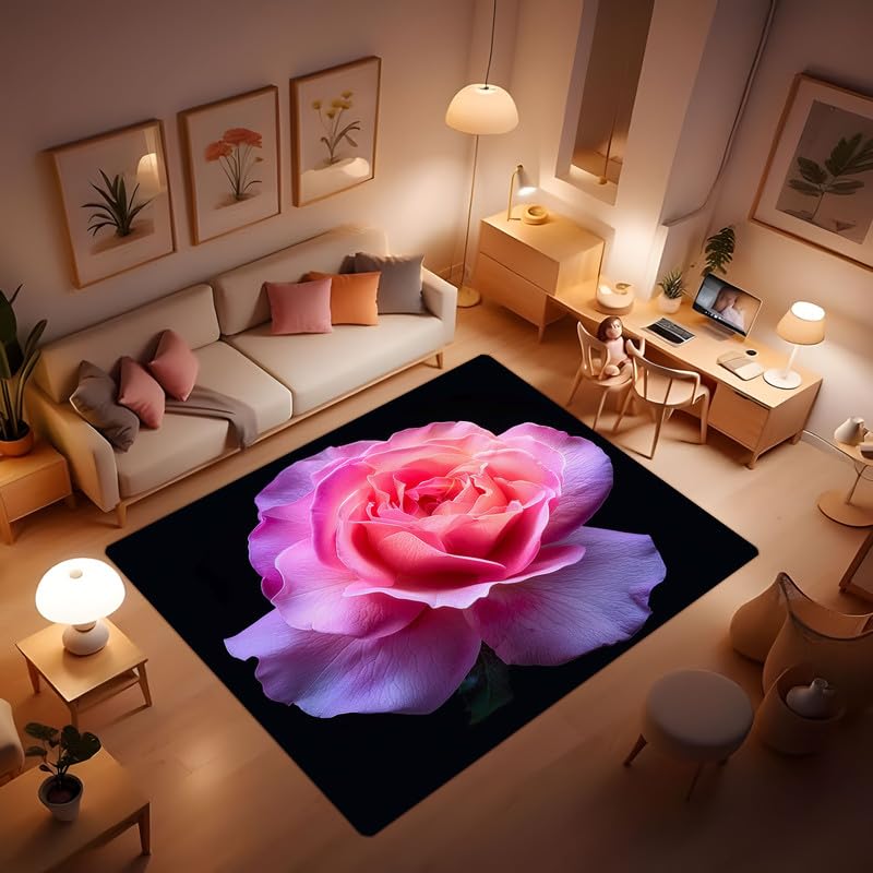 Liuxq Pink 3D Rose Flower Rug, Flannel Washable Home Decoration Rug, Living Room, Bedroom, Bathroom, Romantic Room, 40x60inch