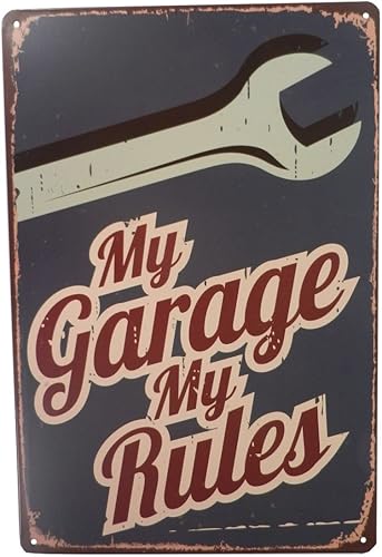 Mechanic Garage Rules - Letrero divertido de hojalata para bar, pub, comedor, cafetería, decoración de pared, decoración del hogar, placa de arte disponible en Yaxa Colombia