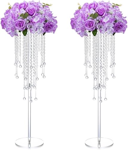 Inweder Jarrón acrílico, 2 piezas de material transparente de 31.5 pulgadas de alto, elegante candelabro de cristal para bodas, fiestas, decoración