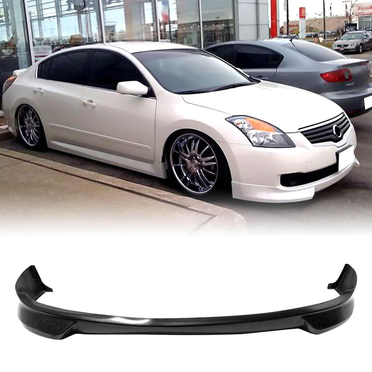 Front Bumper Lip Chin Spoiler, Compatible with 2007-2009 Nissan Altima Sedan, NS Style Flexible Polyurethane(PU) Front Lower Splitter Protector, Unpainted Black, 1PC