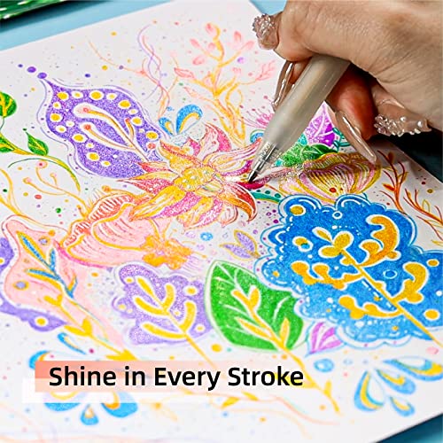Glitter Gel Pens, 16 Pack Colored Glitter Pens, 0.7mm Retractable Colorful Sparkle Gel Markers, Sparkly & Pastle Colors, Tween Teen Girl Gifts Trendy Stuff for Journaling Coloring Art Supplies
