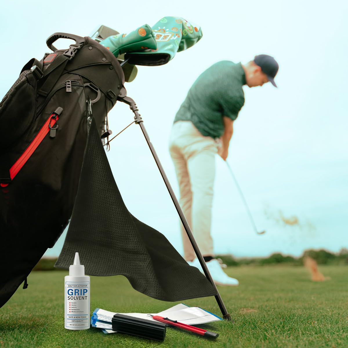 Golfgriff-Sets zum Nachreißen von Golfschlägern, professionelle Qualität, inkl. Grifflösungsmittel, Golfgriff, 15 Streifen, Klebeband, Haken, Klinge, Gummi-Schraubstockklemme und