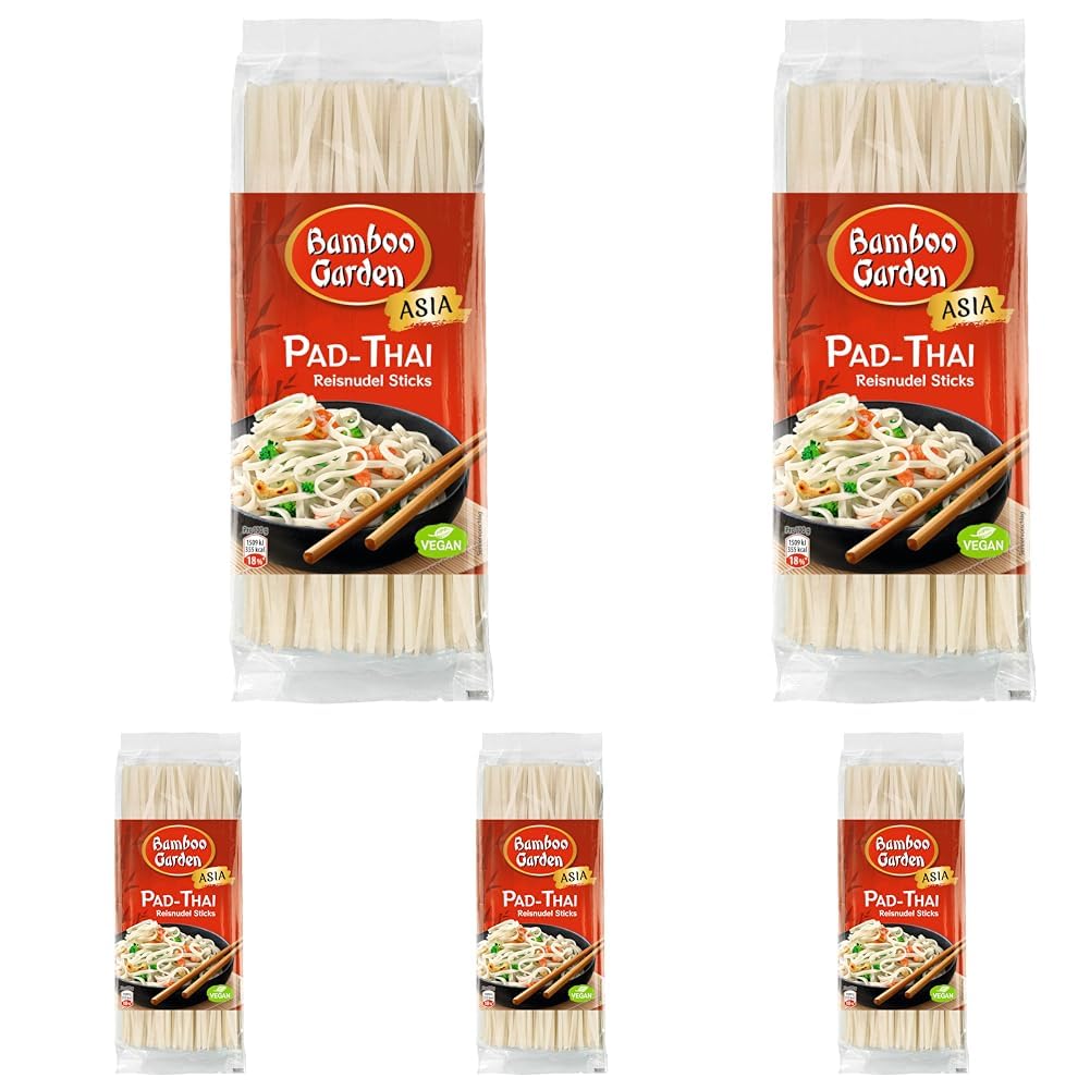 Bamboo Garden - Pad-Thai Reisnudel Sticks, Für traditionelle Nudelgerichte wie Pad-Thai, Vegan, 1 x 300 g (Verpackungsdesign kann abweichen) (Packung mit 5)