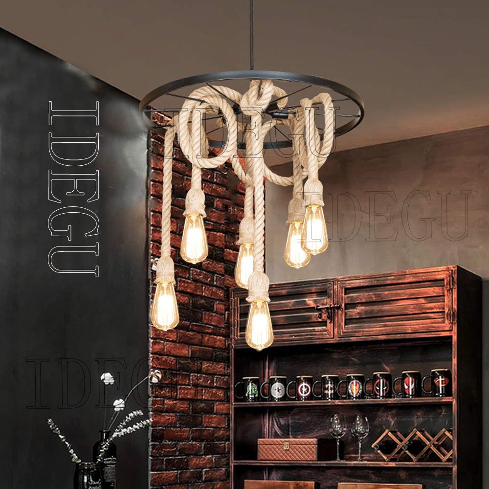 IDEGU Pendelleuchte Aus Hanfseil – E27, Industriell-vintage, Individuell Knotbar, Für Wohnzimmer & Café