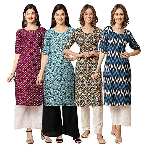 Image of Pinkmint Women's Crepe Digital Print Straight Kurta [Pack of 4]