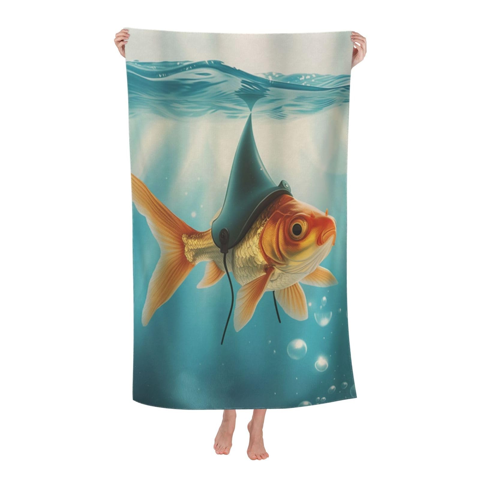 HLBSDM Funny Goldfish Beach Towel Microfiber Sand Free Tropics Ocean Towels for Adult Kids Quick Dry Ultra Absorbent Super Soft Pool Travel Swim Bath Shower Towel 52”x 32”