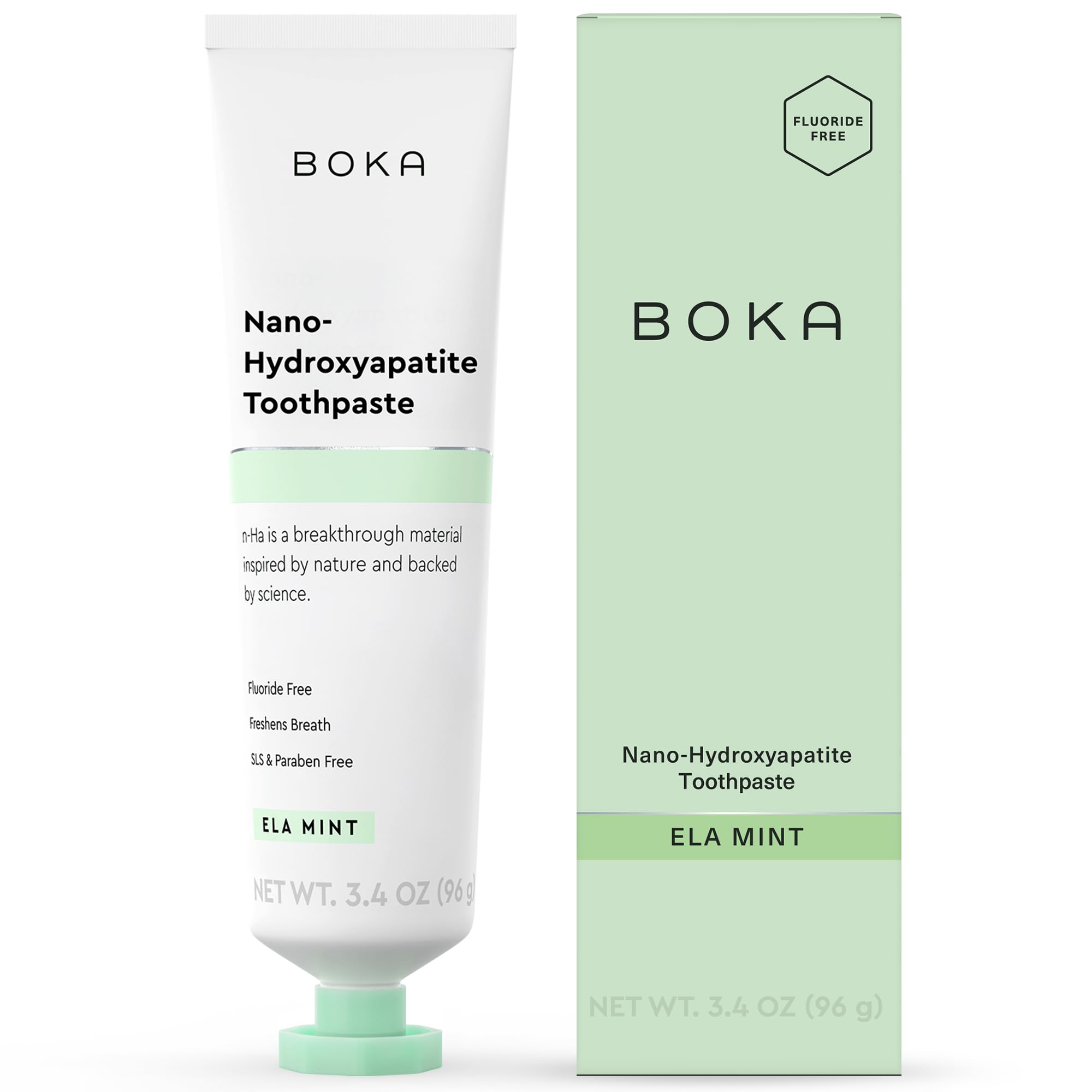 Boka Fluoride Free Toothpaste, Nano Hydroxyapatite Toothpaste, Appropriate for Sensitive Teeth - for Adult Oral Care - Ela Mint Flavor, 3.4 Fl Oz 1Pk US Manufactured