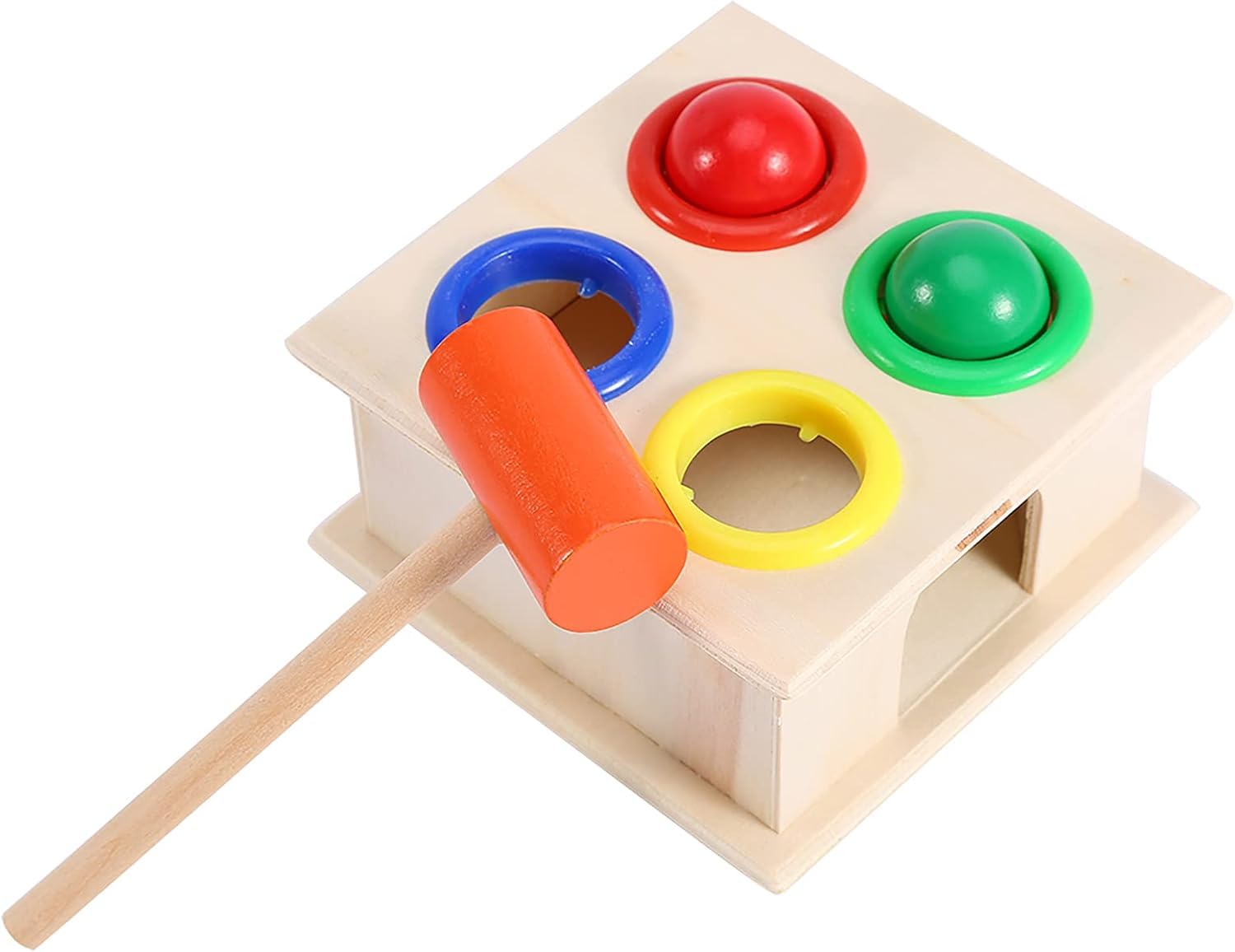 SHINETOY Wooden Ball Drop Hammer Toys for Toddlers | Montessori Pounding Toy with 4 Colorful Balls | Early Learning & Motor Skills Toy, 11 x 6 cm 4