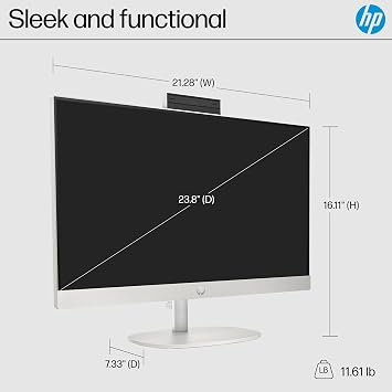 HP 24 inch All-in-One Desktop PC, FHD Display, AMD Ryzen 5 7520U, 8 GB RAM, 256 GB SSD, AMD Radeon Graphics, Windows 11 Home, 24-cr0002 (2024)
