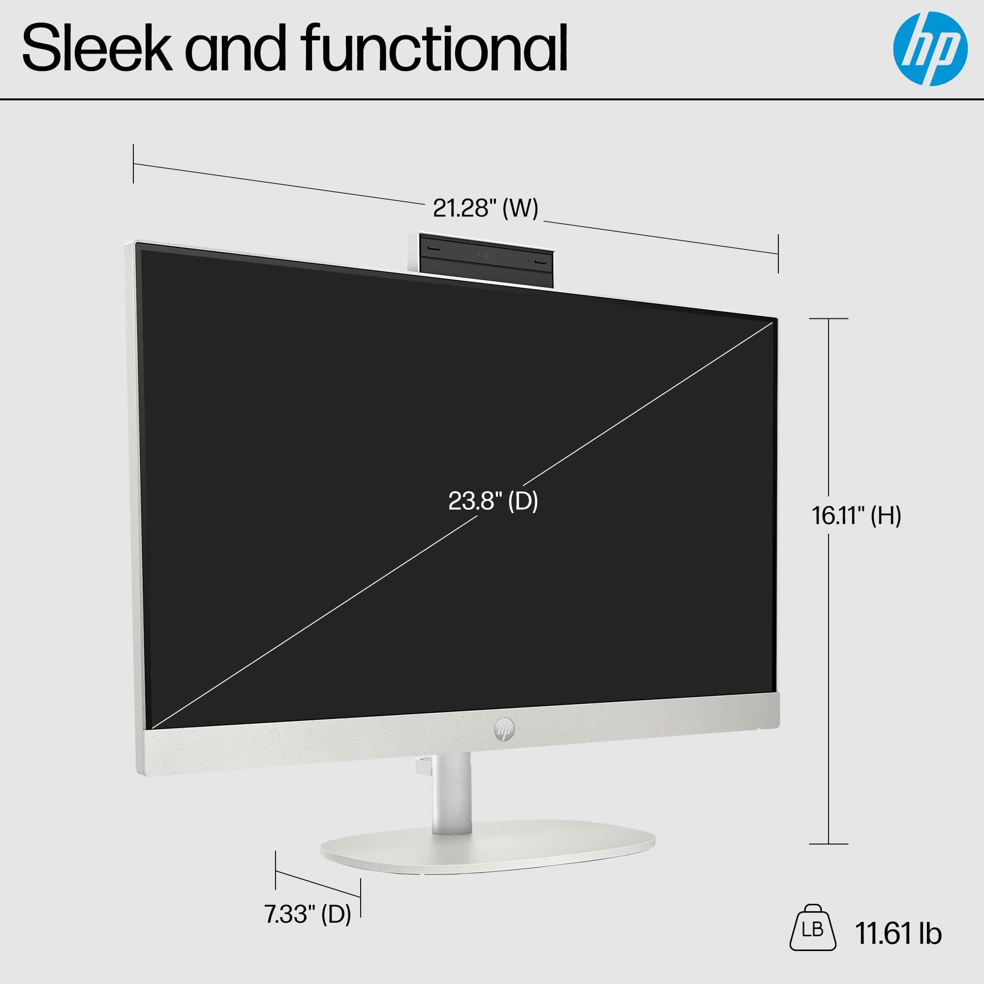 HP 24 inch All-in-One Desktop PC, FHD Display, AMD Ryzen 5 7520U, 8 GB RAM, 256 GB SSD, AMD Radeon Graphics, Windows 11 Home, 24-cr0002 (2024)