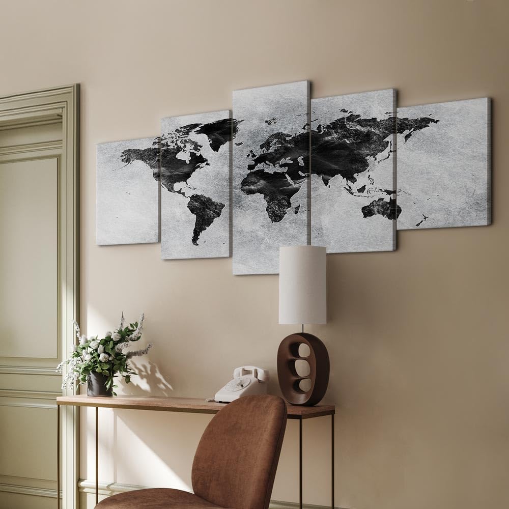 murando Cuadro en Lienzo Mapamundi 200x100 cm Impresión de 5 Piezas Material Tejido no Tejido Impresión Artística Imagen Gráfica Decoracion de Pared Gris k-A-0431-b-m