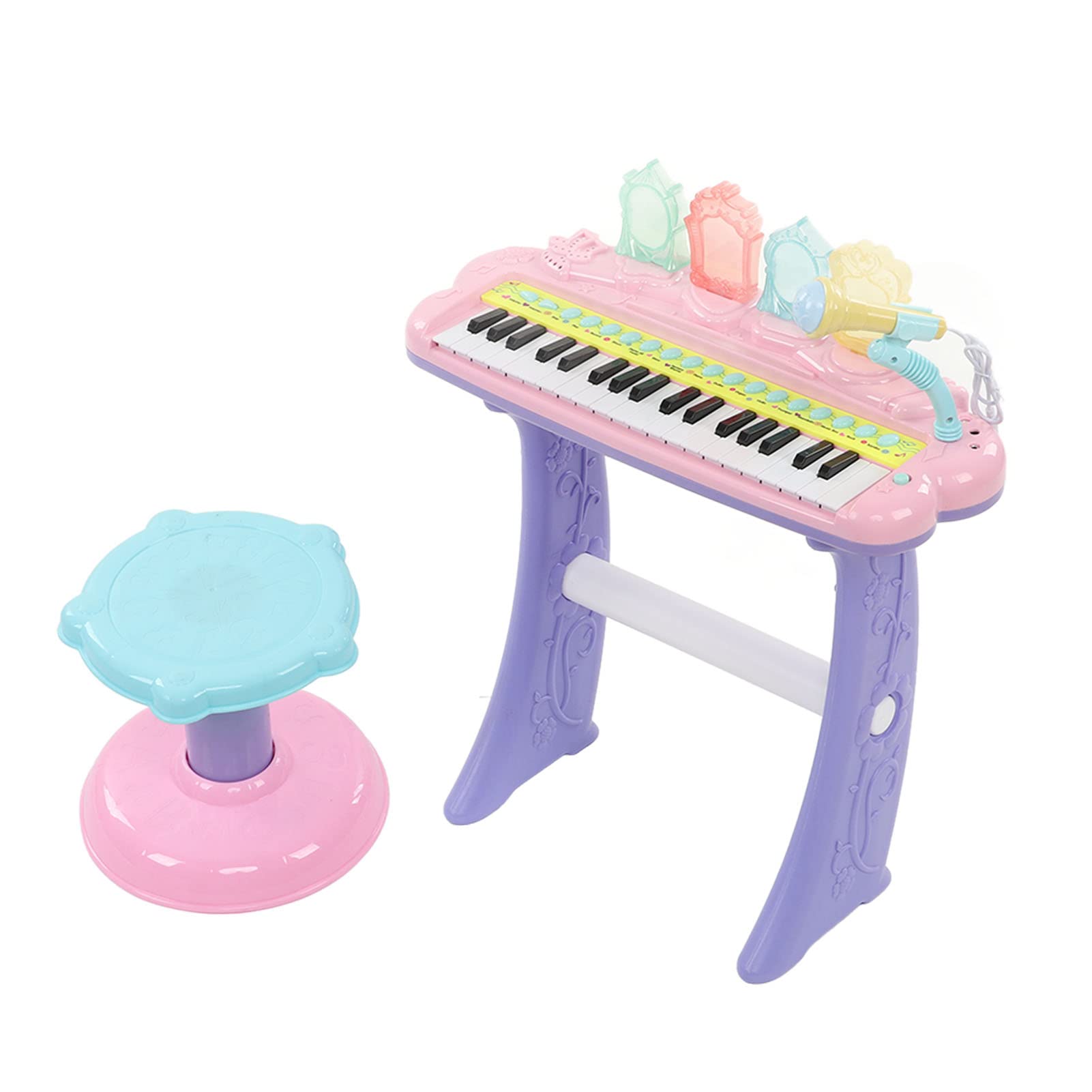 Strumento Musicale Portatile con Tastiera Elettronica per Pianoforte a 37 Tasti con Microfono per Bambini Che Imparano la Musica Rosa