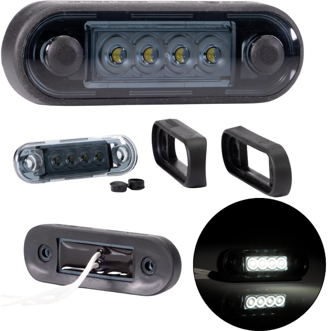 DARK SLIM – Białe LED światła obrysowe 12V/24V | lampy pozycyjne do samochodów osobowych ciężarówek autobusów przyczep kamperów maszyn rolniczych ATV | 2 sztuki uniwersalne/wodoodporne
