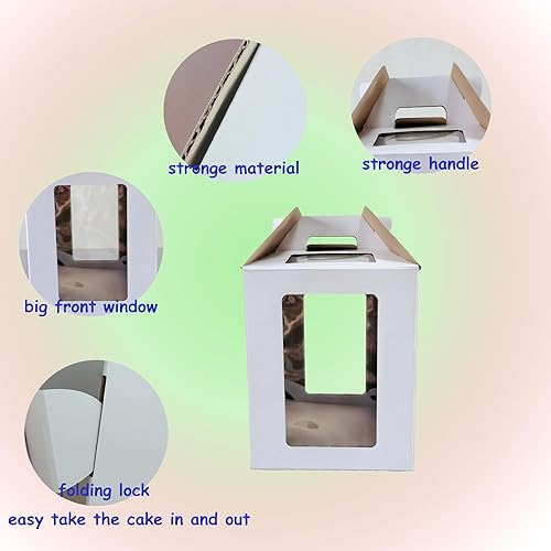 Miniatura 5 de Caja alta para tartas, caja alta para tartas de nivel con ventana, 2 paquetes de cajas escalonadas para pasteles de 12 x 12 x 14 pulgadas para