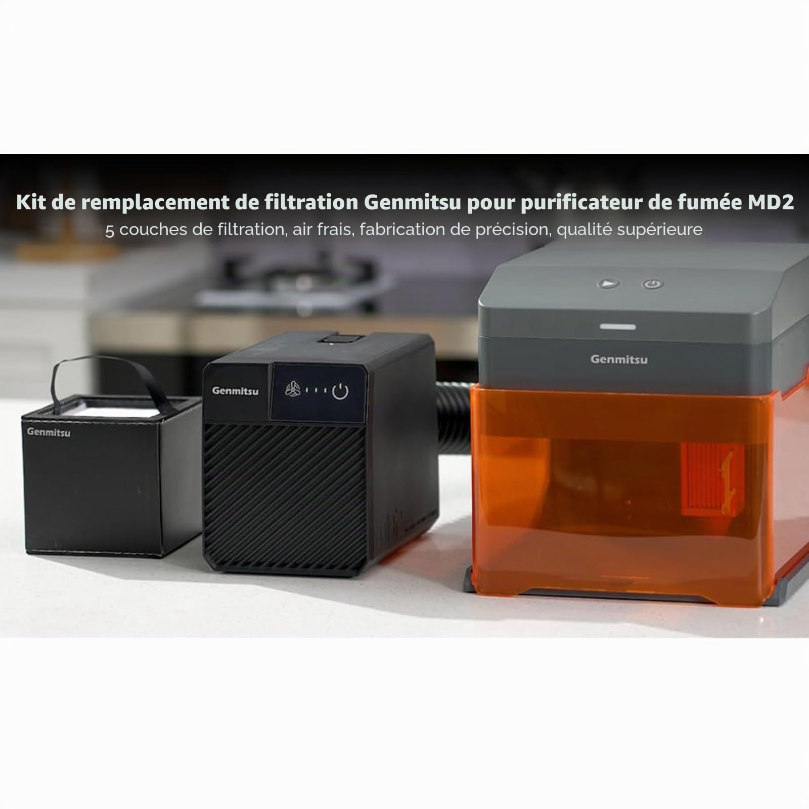 Kit de remplacement de filtration à 5 couches Genmitsu pour purificateur de fumée MD2, cartouche monobloc facile à remplacer, taux de purification de 99,97%