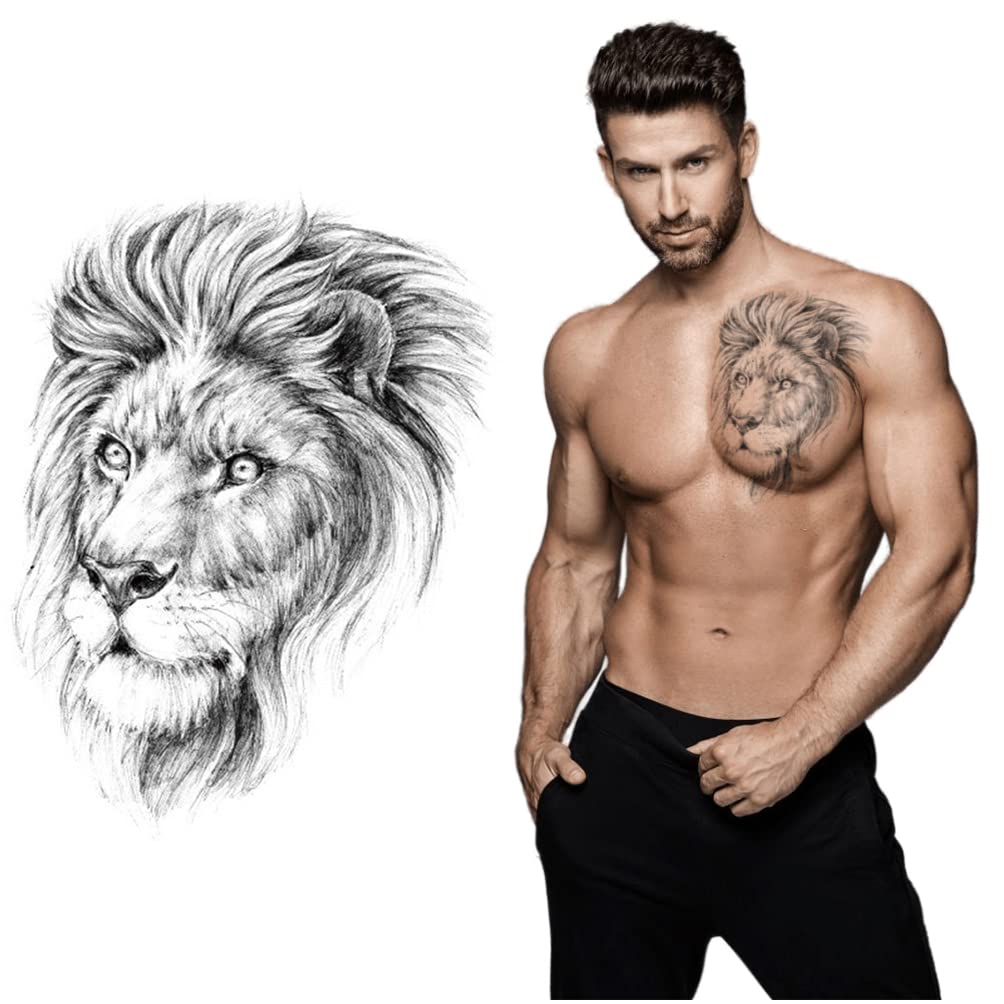 S.A.V.I Temporary Tattoo For Men and Women, Realistic Tattoos Stickers, Big Lion Face, For Unisex, Size -21x15CM-picture-54
