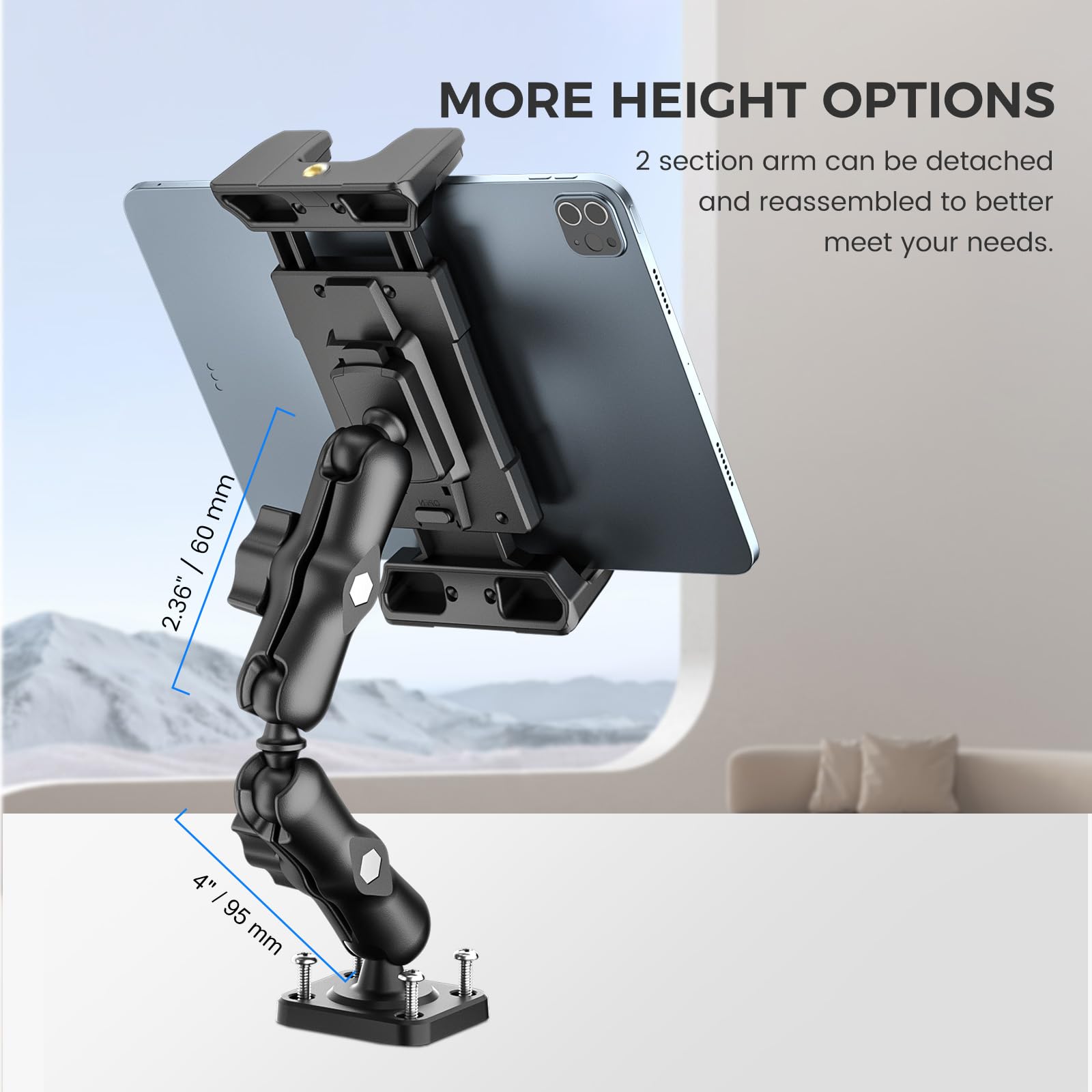 OHLPRO Supporto per tablet da cruscotto per auto, resistente, per iPad Pro, Samsung Galaxy, Kindle fire 5"-13", tutti i tablet, braccio regolabile universale per tablet da parete, camion, scrivania,
