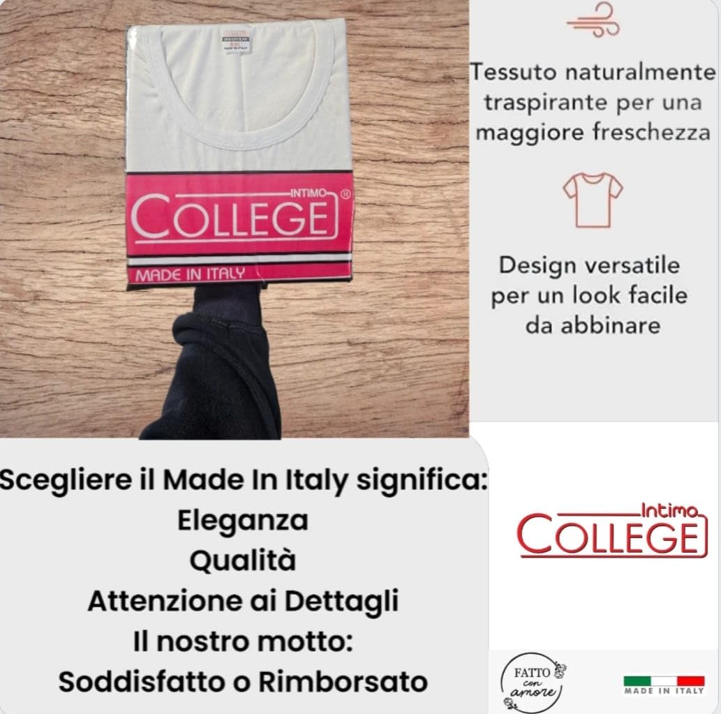 Intimo College 5/10 Maglietta Intima Uomo in Puro 100% Cotone Pettinato Premium Made in Italy di qualità Traspiranti Girocollo Direttamente dal Produttore al Consumatore